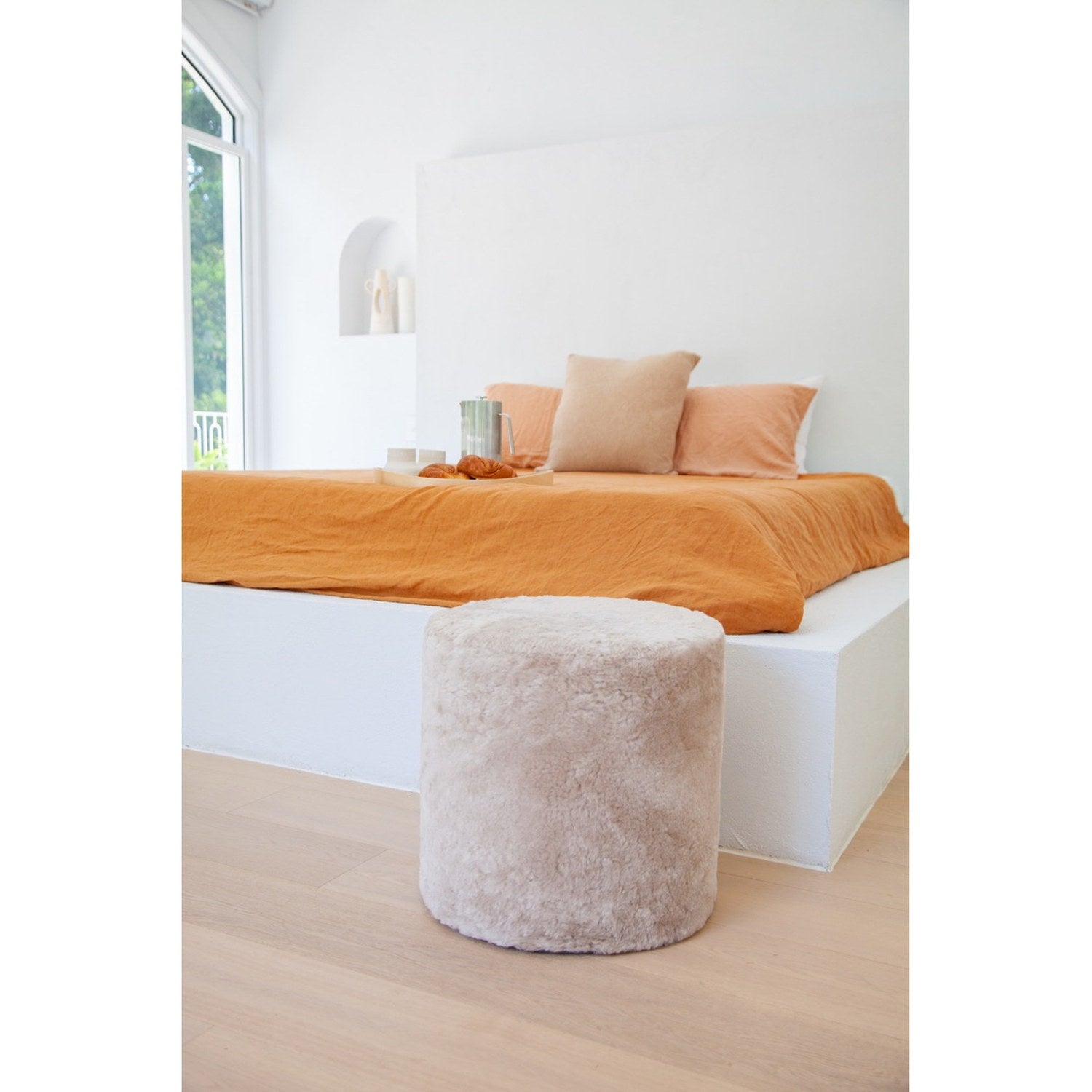 Furniture Tall Ottoman Shearling 40x40cm Oatmeal 3