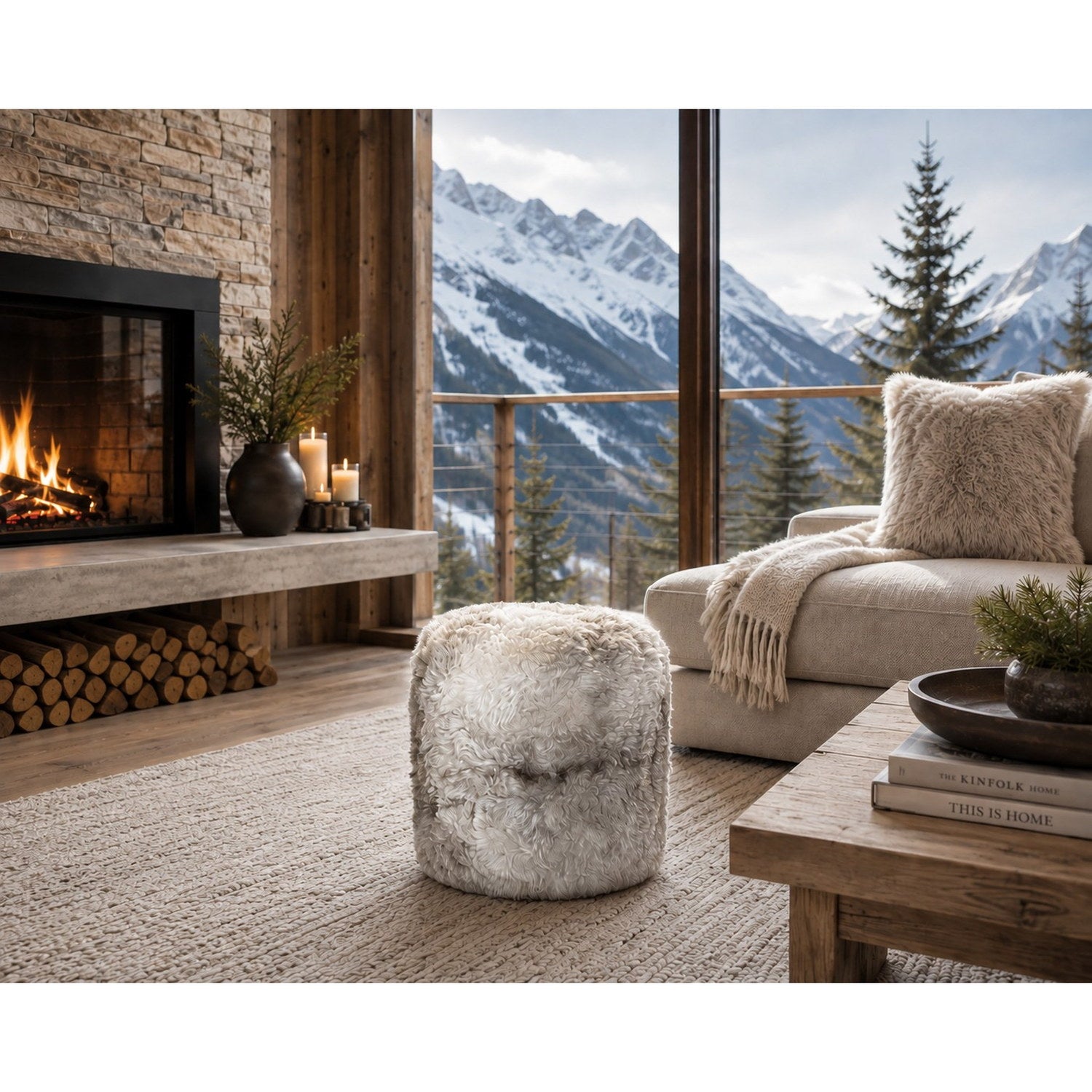 Icelandic Shearling Ottoman Natural Grey 2
