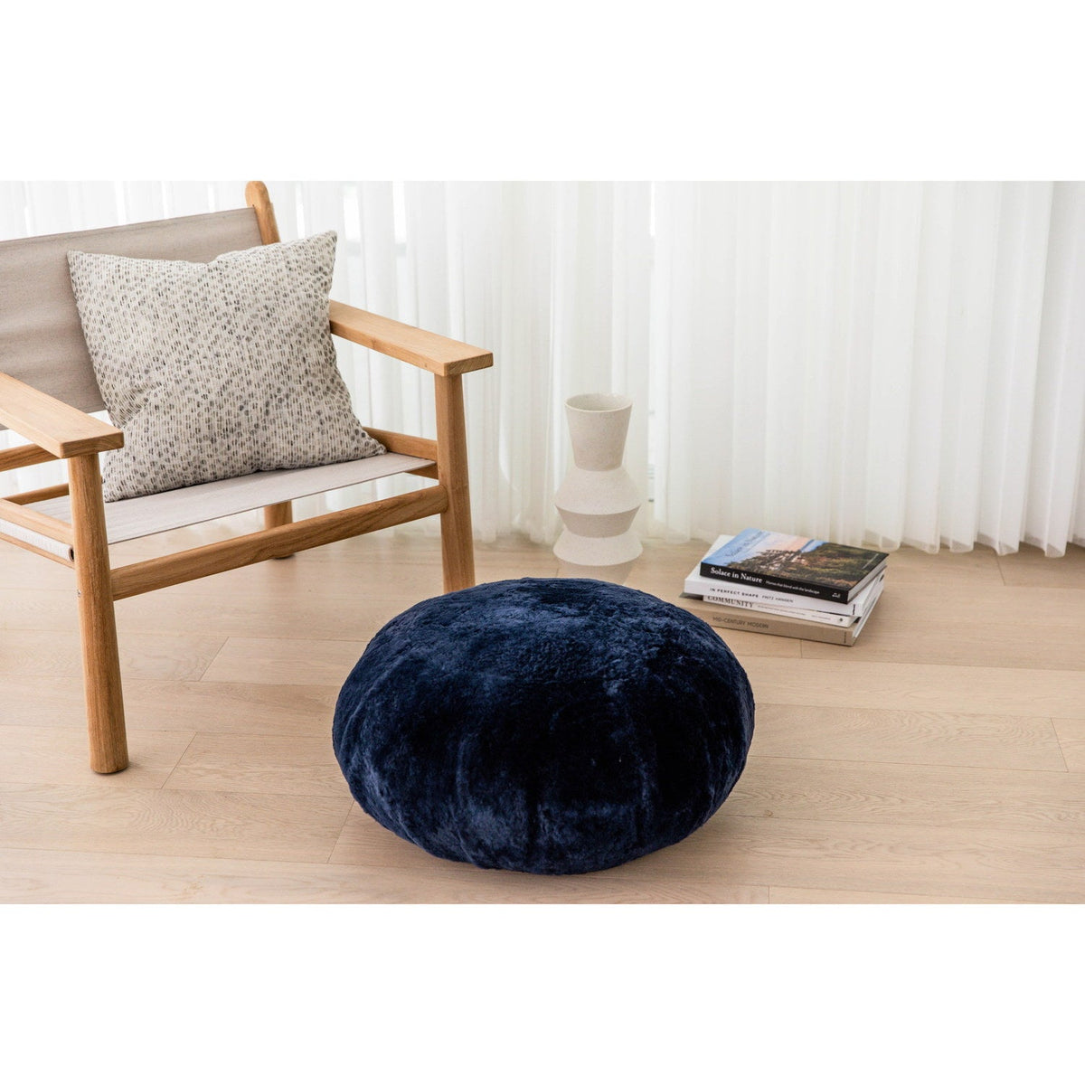 Furniture Ottoman Shearling 28x60cm Navy 2