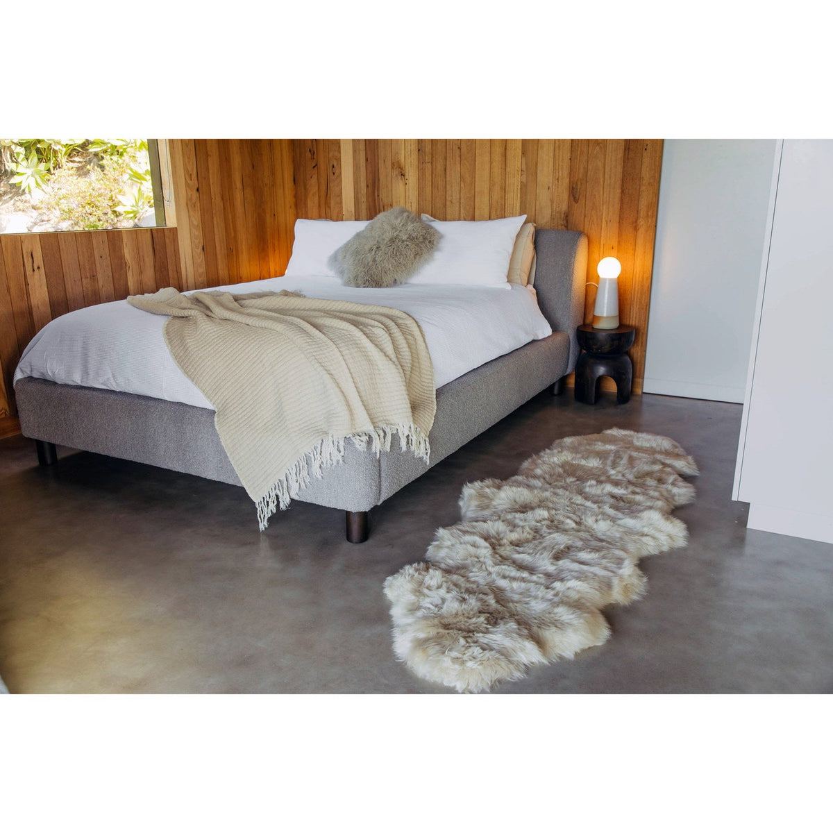 Long Wool Sheepskin Rug Double Bisque 3