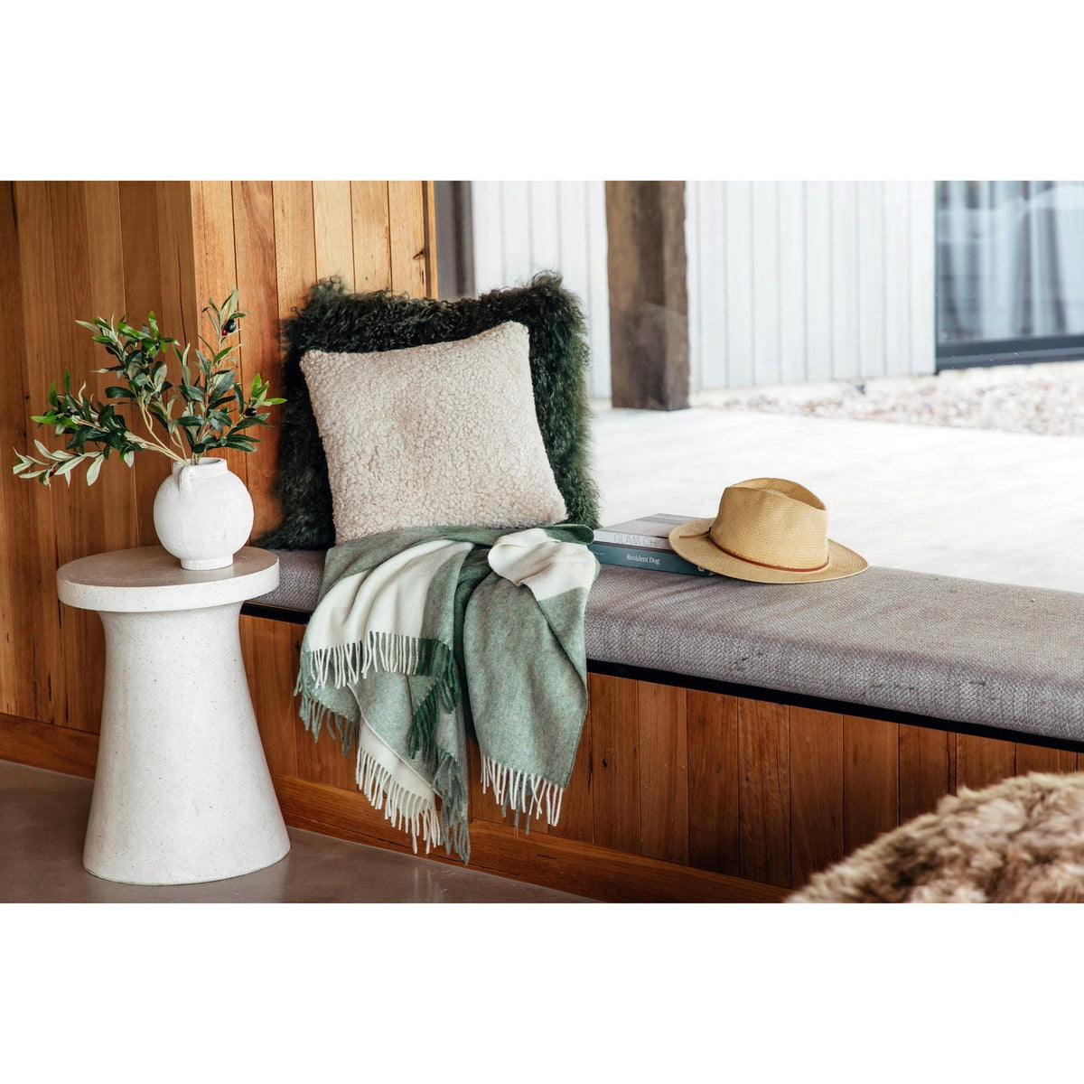 Recycled Wool And Alpaca Hattavik And Plaid Throw Green 3