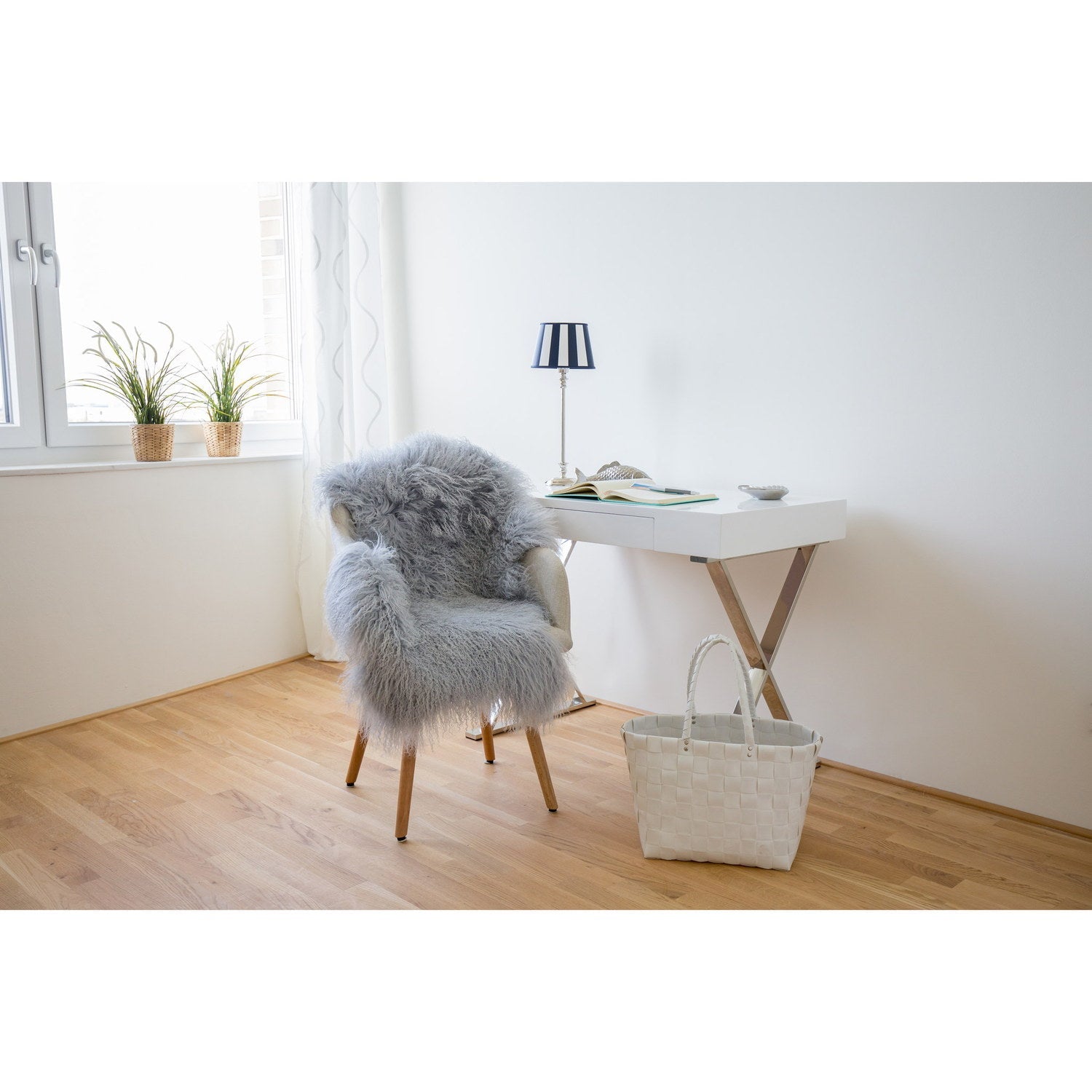 Tibetan Long Wool Sheepskin Single Pelt Dove 2