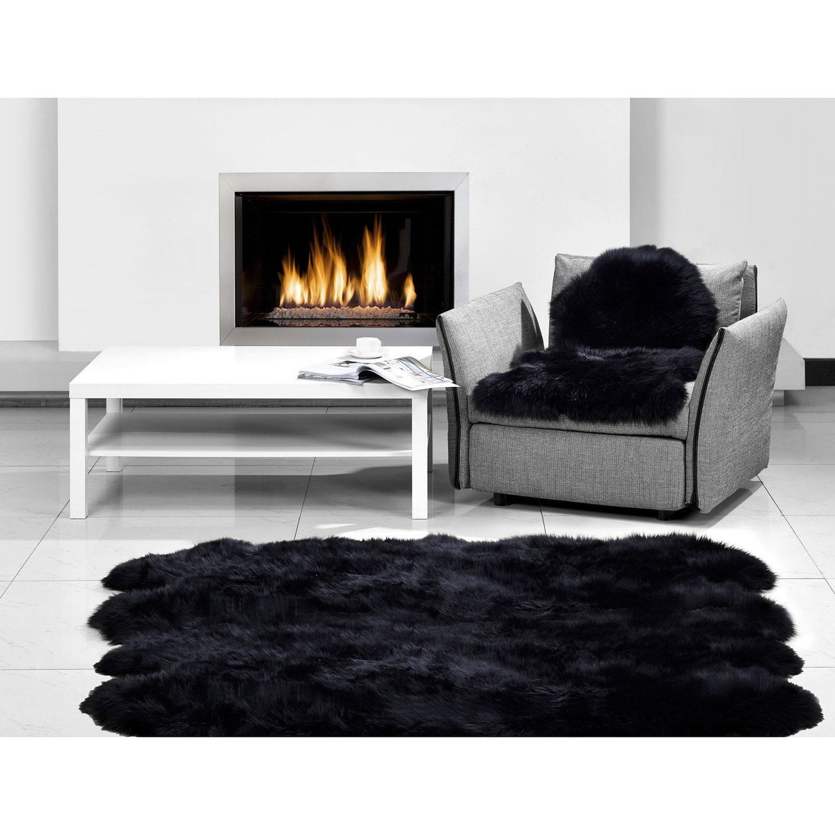 Long Wool Sheepskin Rug Octo Black 2