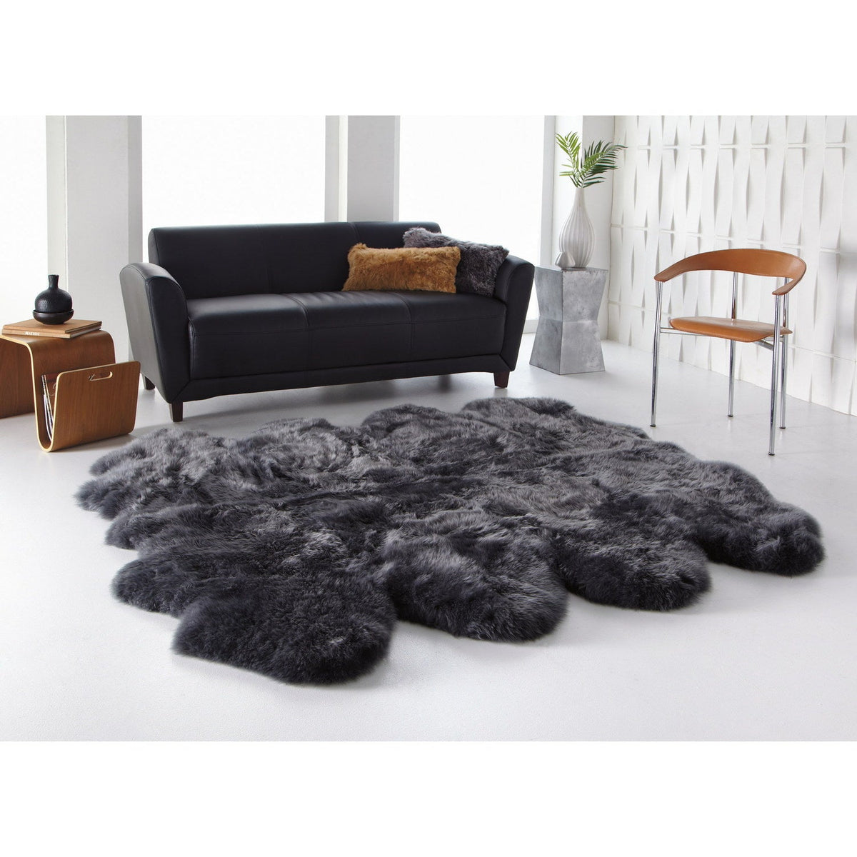 Long Wool Sheepskin Rug Octo Steel 2