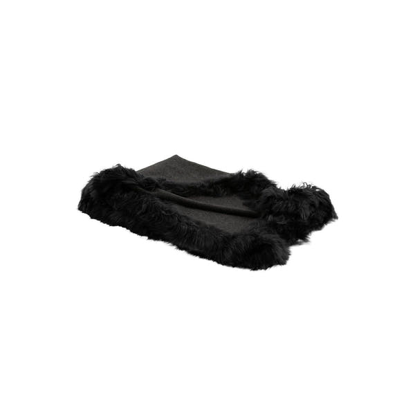 Baby Alpaca Woven Throw W/ Alpaca Fur Trim Charcoal #_shape=Rectangle