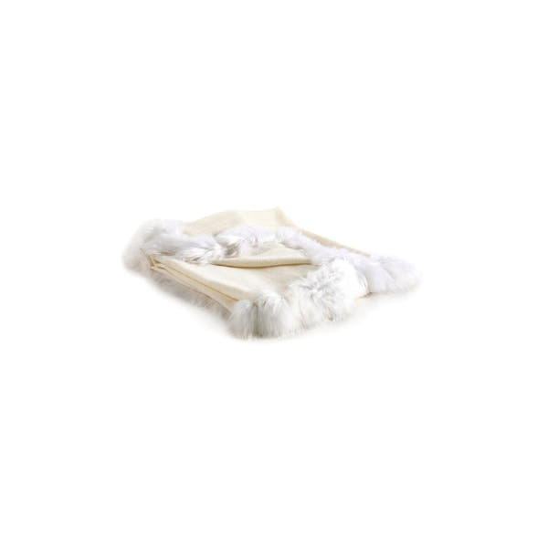 Baby Alpaca Woven Throw W/ Alpaca Fur Trim White #_shape=Rectangle