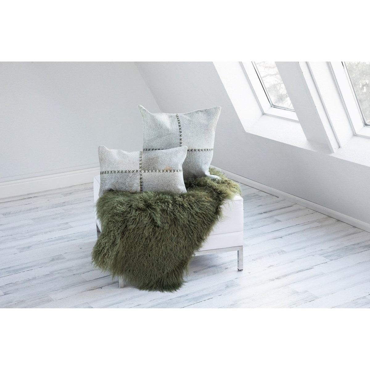 Cowhide Cushion Giselle Olive Gray 2