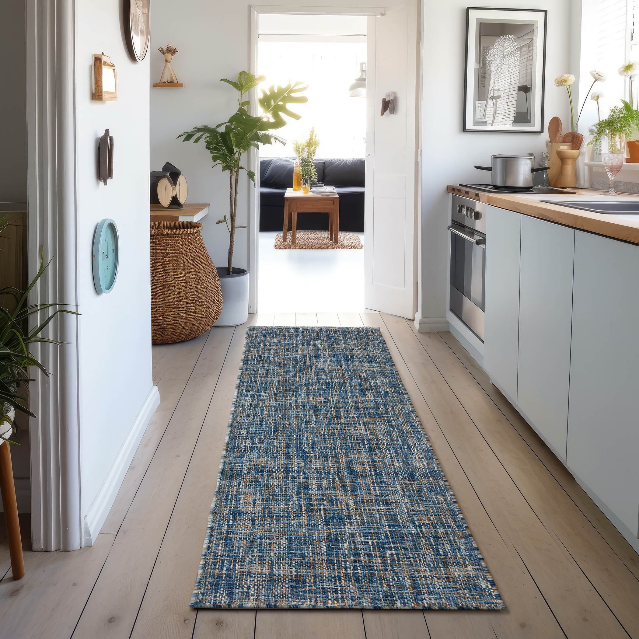 Casual AZ1 Blue Wool Rug 2'3" x 7'6" #shape_Runner