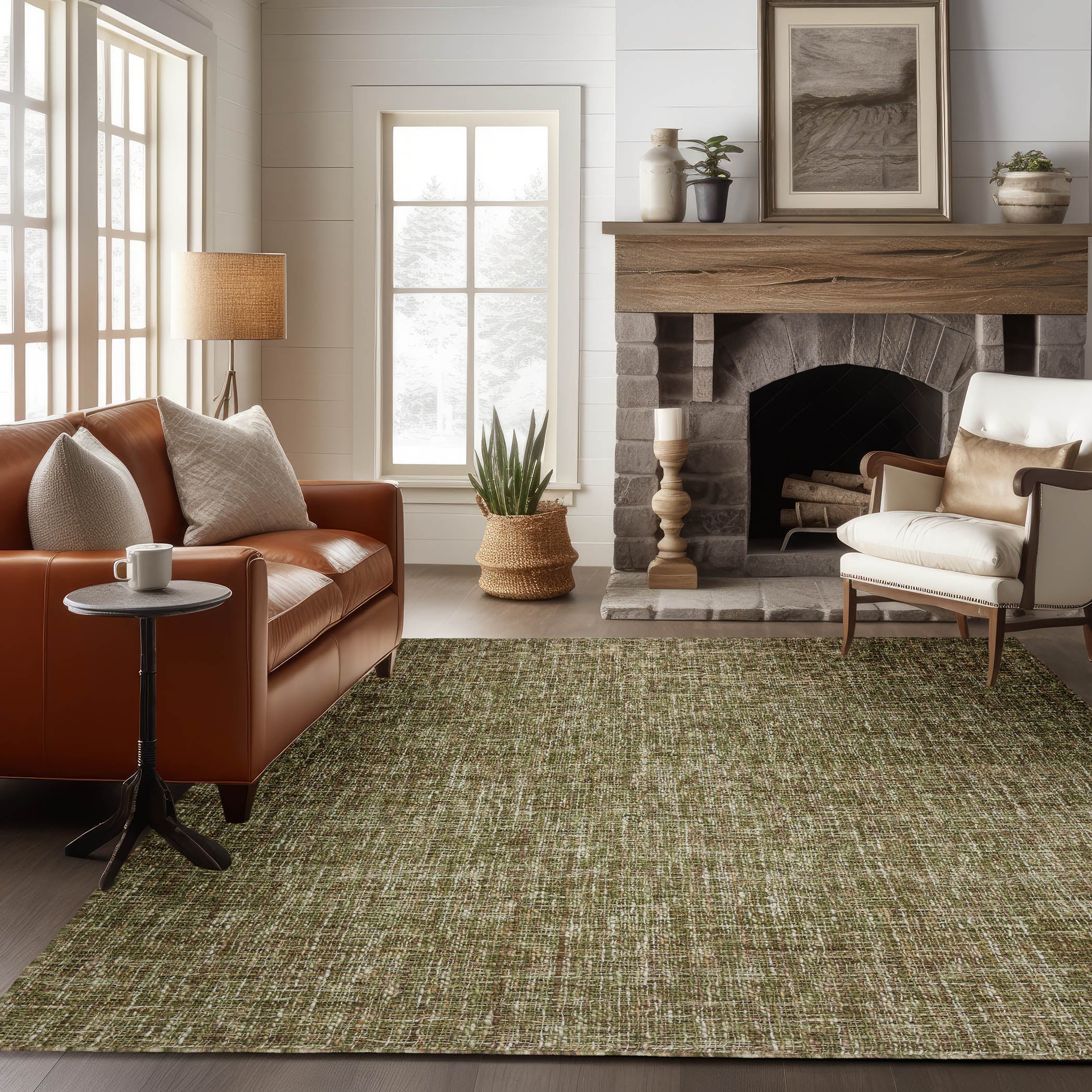 Casual AZ1 Green Wool Rug 3'6" x 5'6" #shape_Rectangle