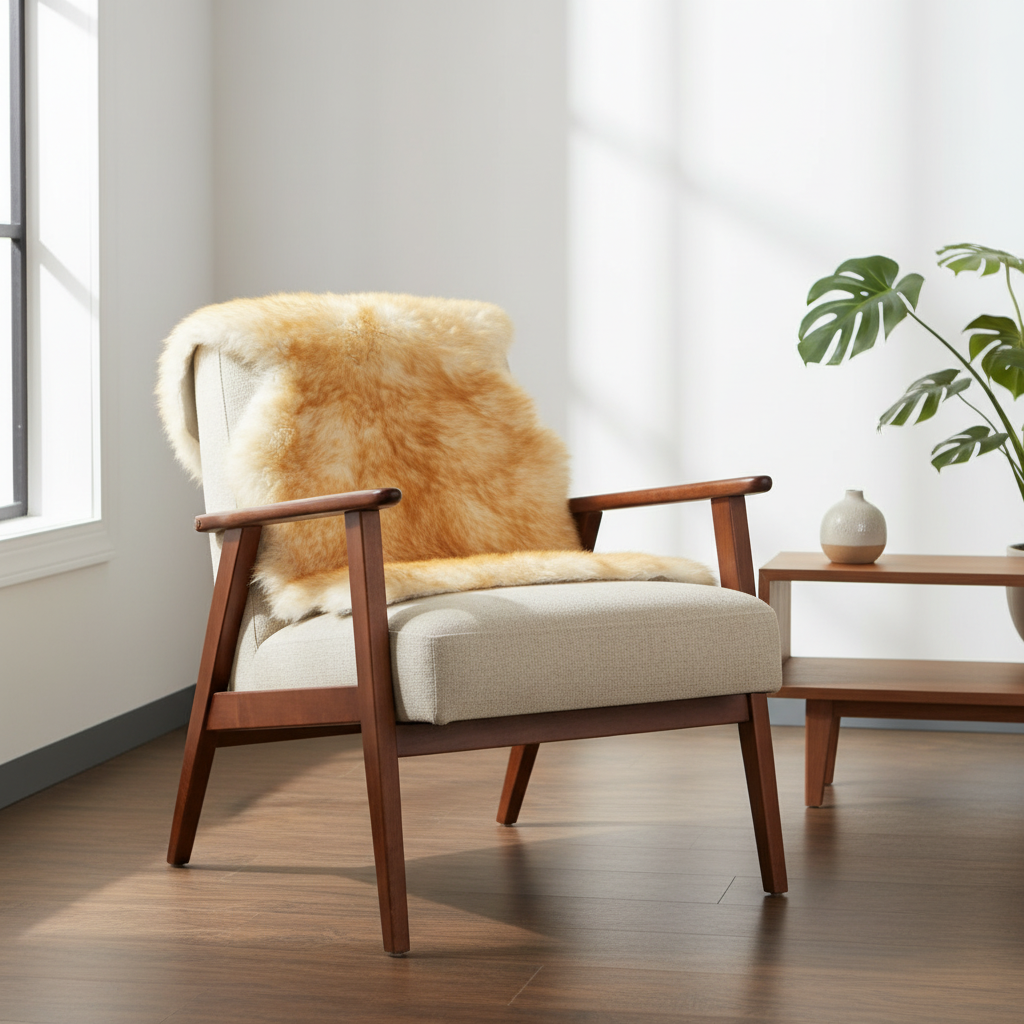 Natural Brown Tips Sheepskin Rug Shearling Fur Pelt - Ethically Sourced - Oeko Tex Certified