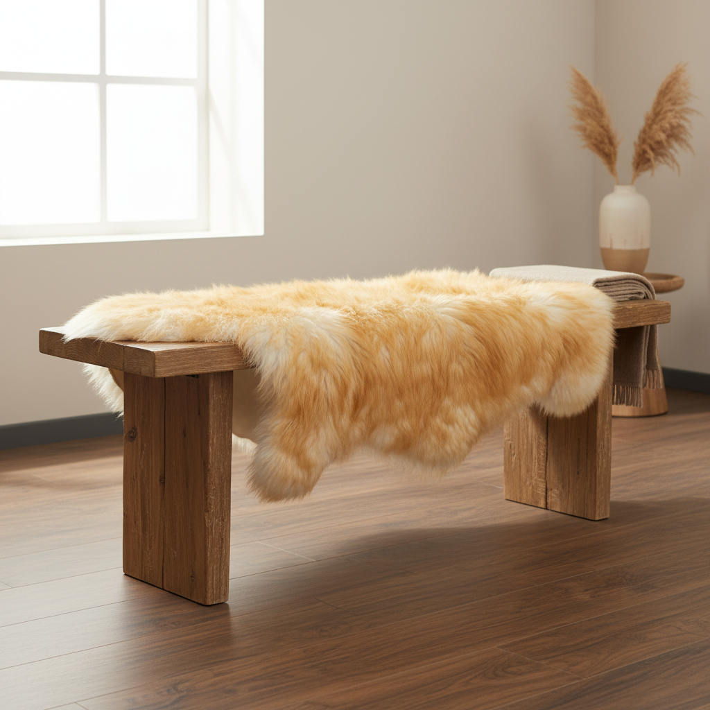 Natural Brown Tips Sheepskin Rug Shearling Fur Pelt - Ethically Sourced - Oeko Tex Certified