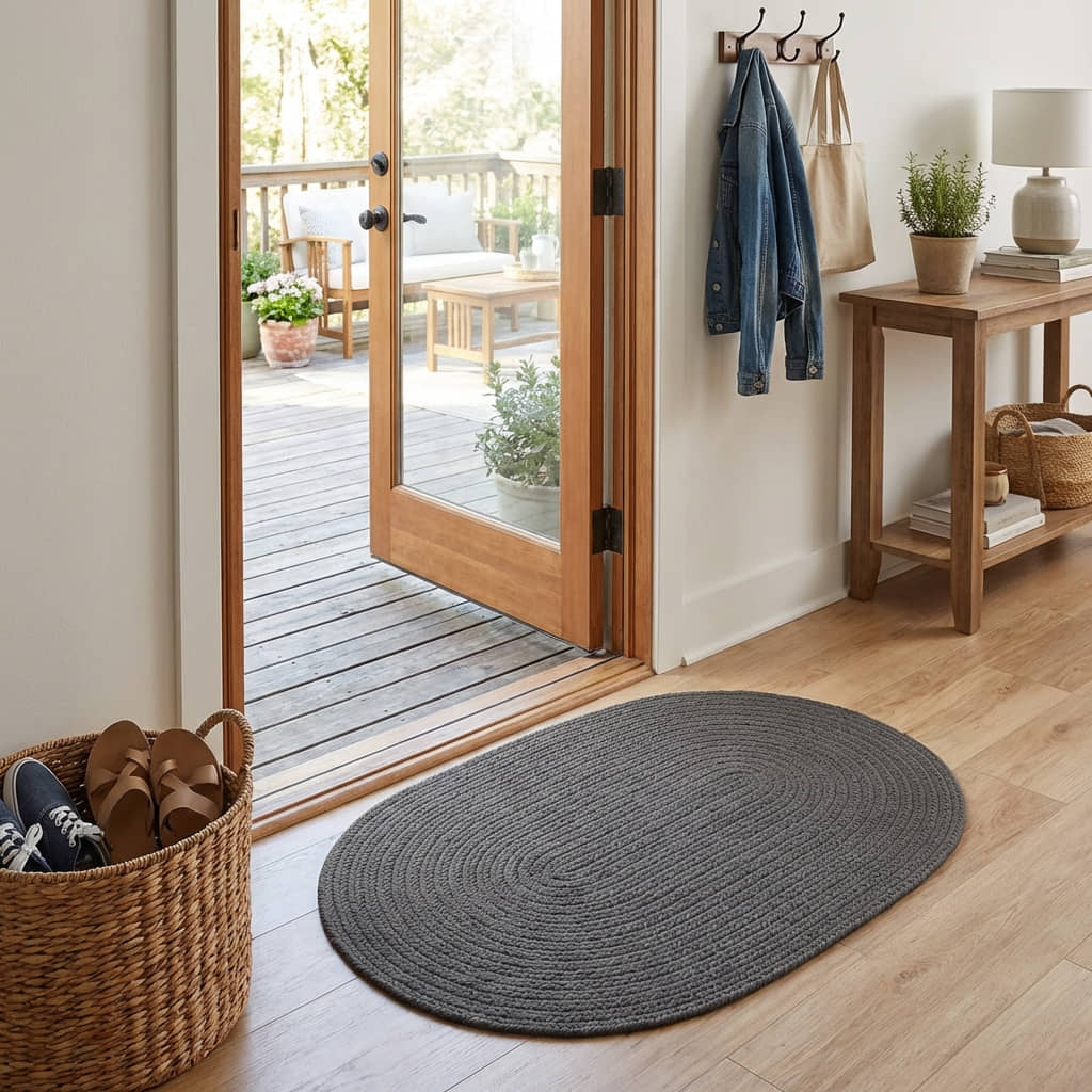 Gray Braided Rug - Reversible Solid Constrution - Indoor Outdoor