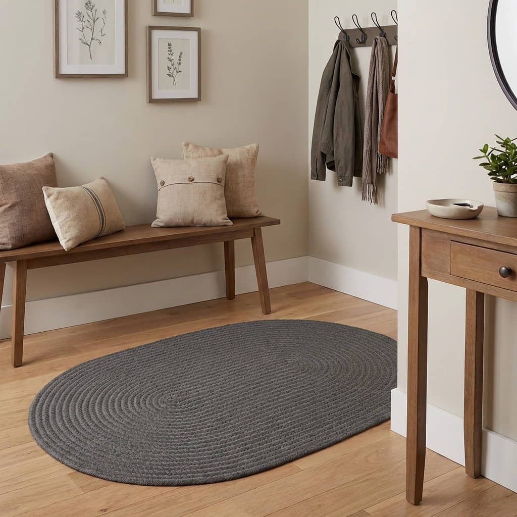 Gray Braided Rug - Reversible Solid Constrution - Indoor Outdoor