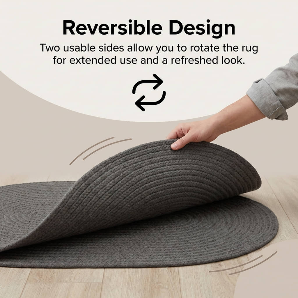 Gray Braided Rug - Reversible Solid Constrution - Indoor Outdoor