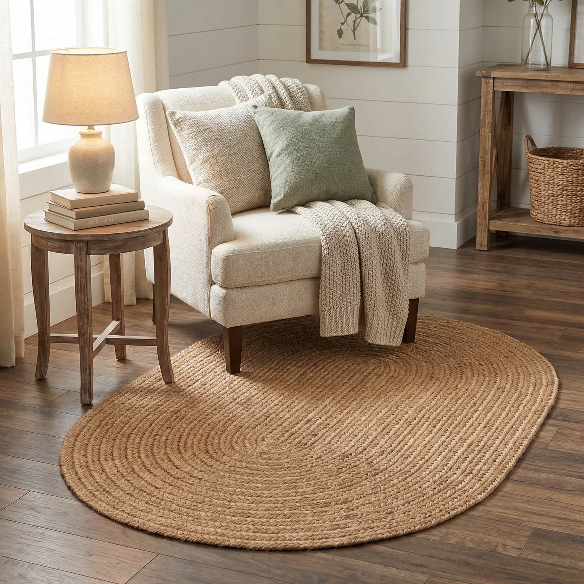 Beige Braided Rug - Reversible Solid - Indoor Outdoor Kitchen Rug