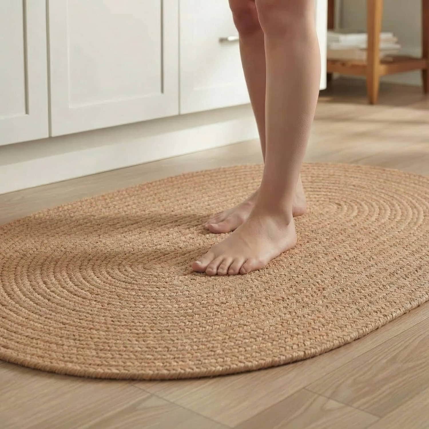 Beige Braided Rug - Reversible Solid - Indoor Outdoor Kitchen Rug