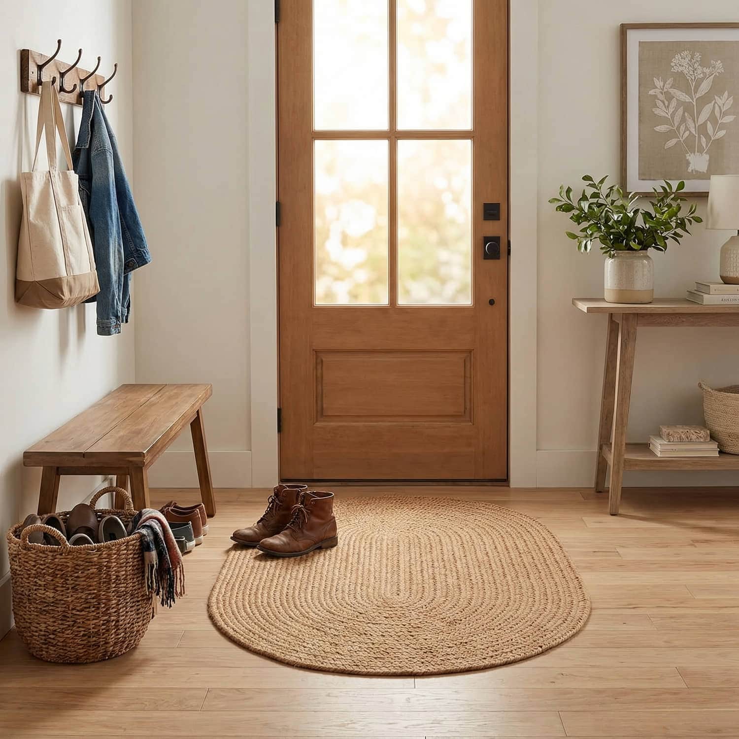 Beige Braided Rug - Reversible Solid - Indoor Outdoor Kitchen Rug