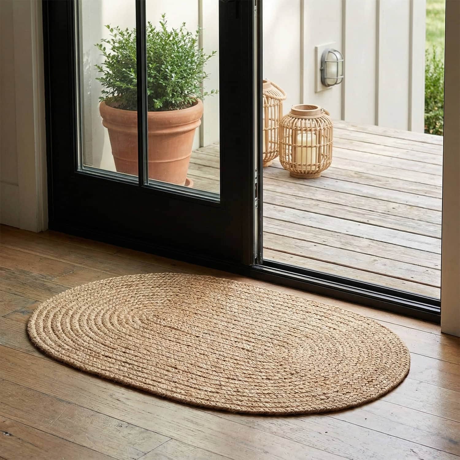 Beige Braided Rug - Reversible Solid - Indoor Outdoor Kitchen Rug