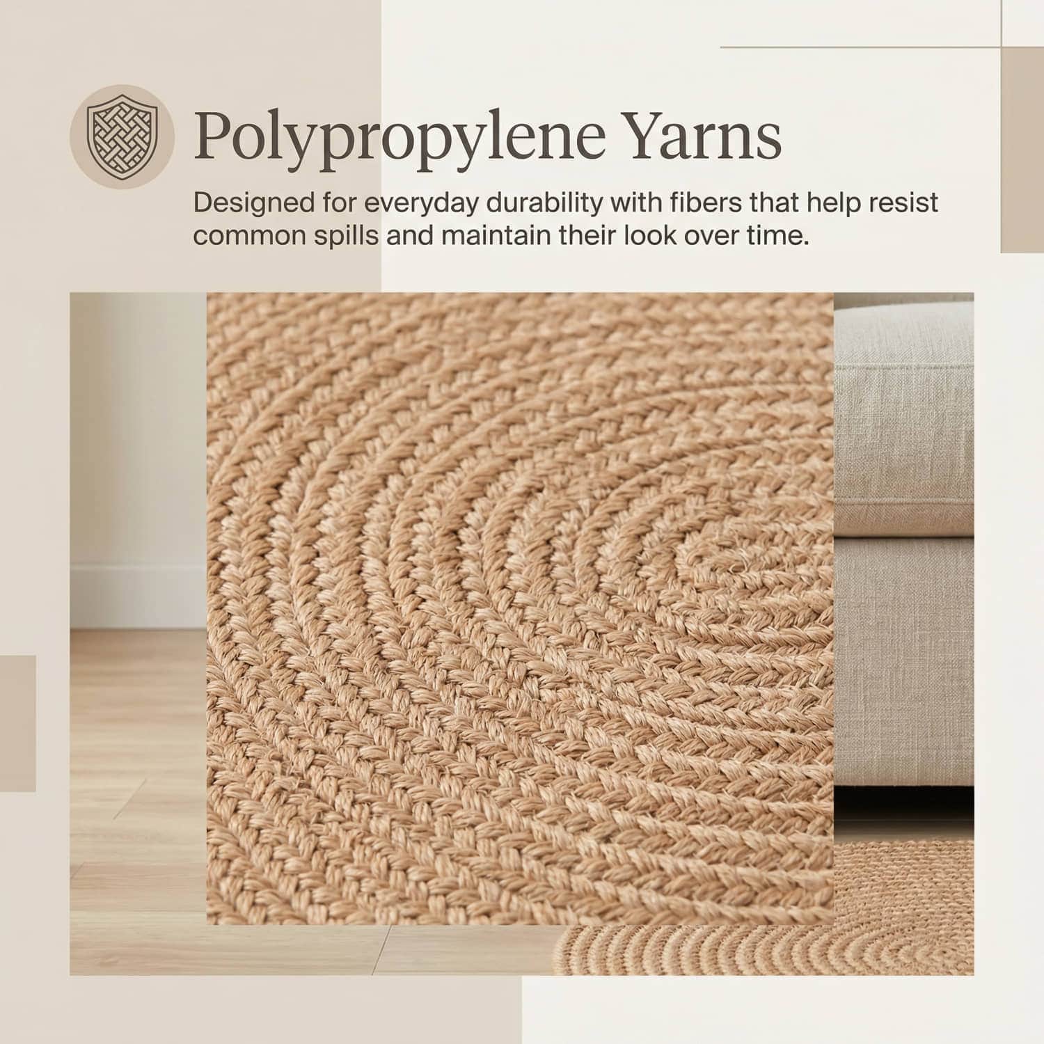 Beige Braided Rug - Reversible Solid - Indoor Outdoor Kitchen Rug