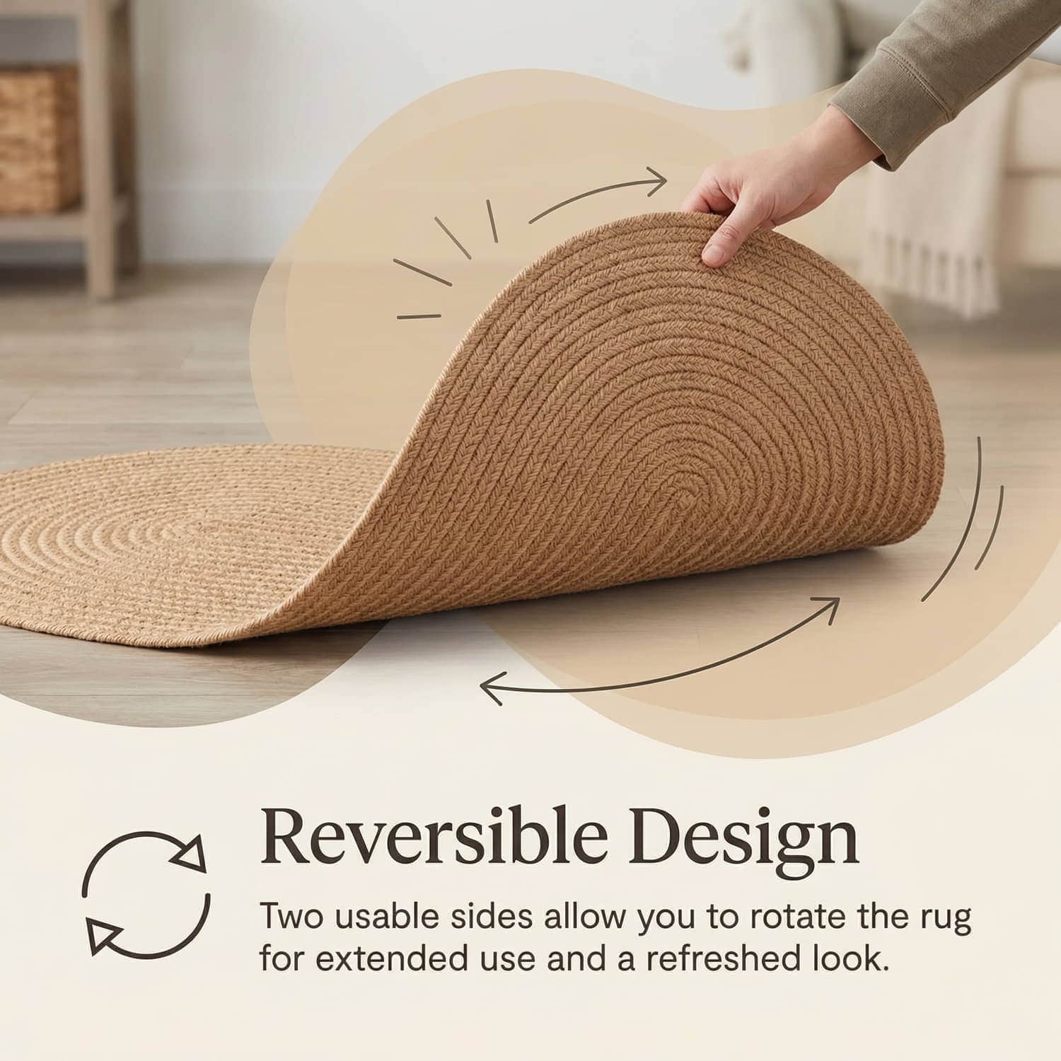 Beige Braided Rug - Reversible Solid - Indoor Outdoor Kitchen Rug