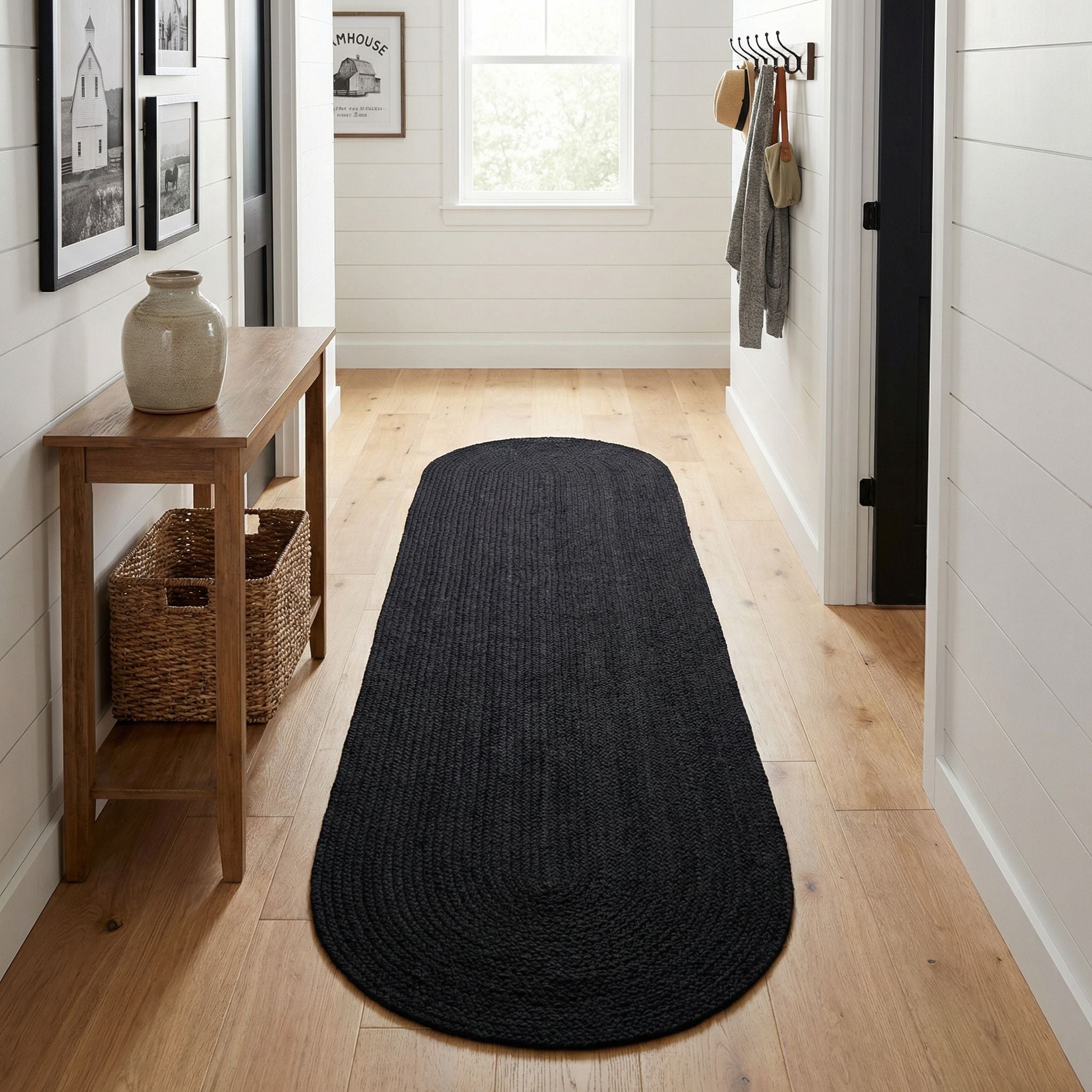 Black Braided Rug - Reversible Solid Constrution - Indoor Outdoor