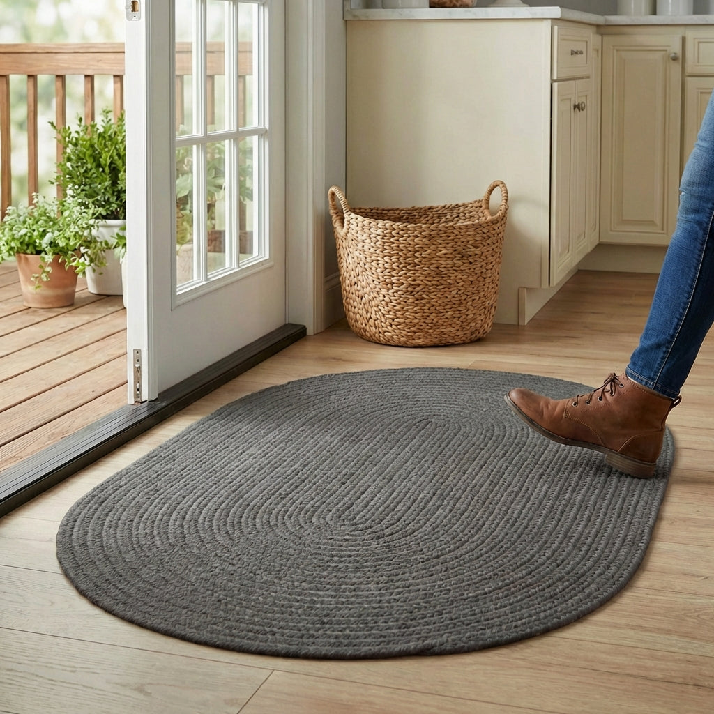Gray Braided Rug - Reversible Solid Constrution - Indoor Outdoor