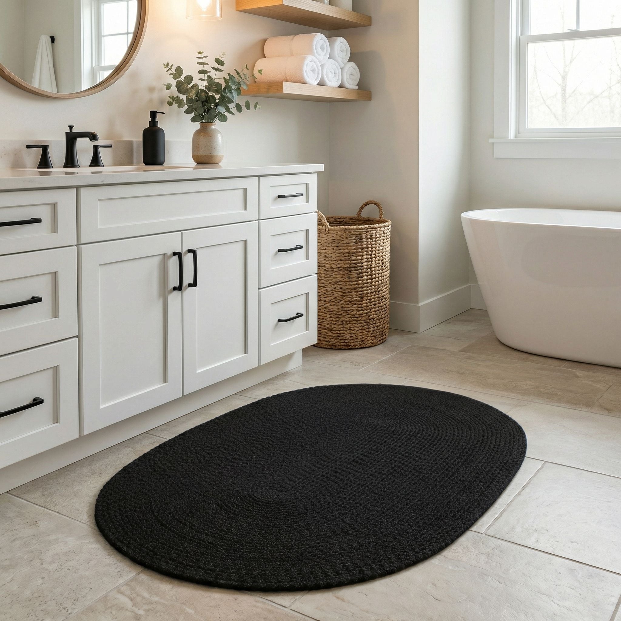 Black Braided Rug - Reversible Solid Constrution - Indoor Outdoor