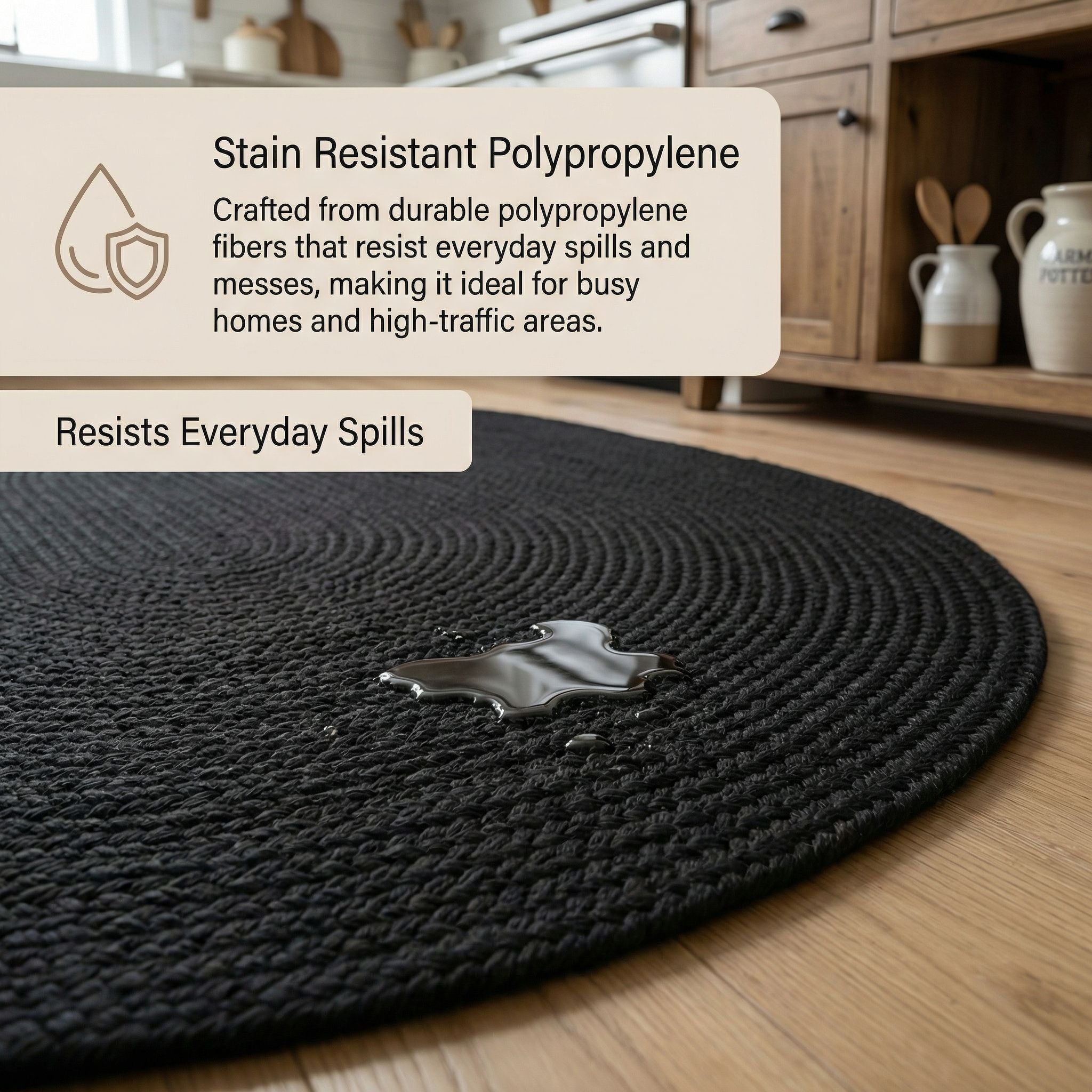 Black Braided Rug - Reversible Solid Constrution - Indoor Outdoor