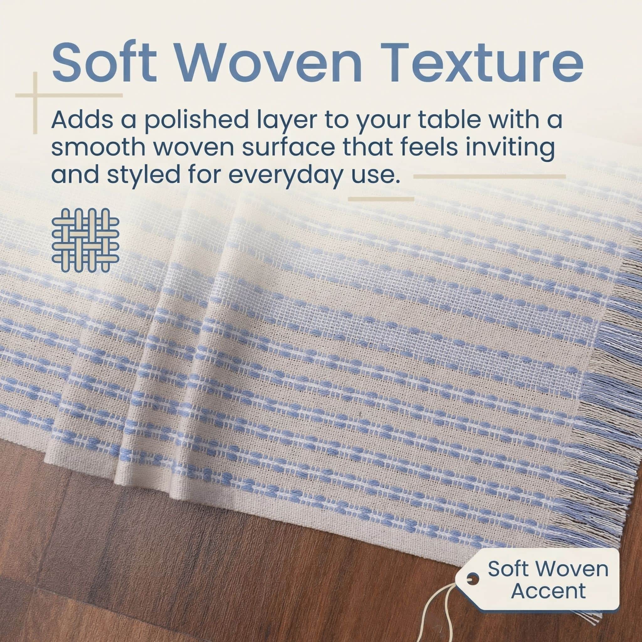 Ivory, Blue Table Runner Cotton Farmhouse Inspired