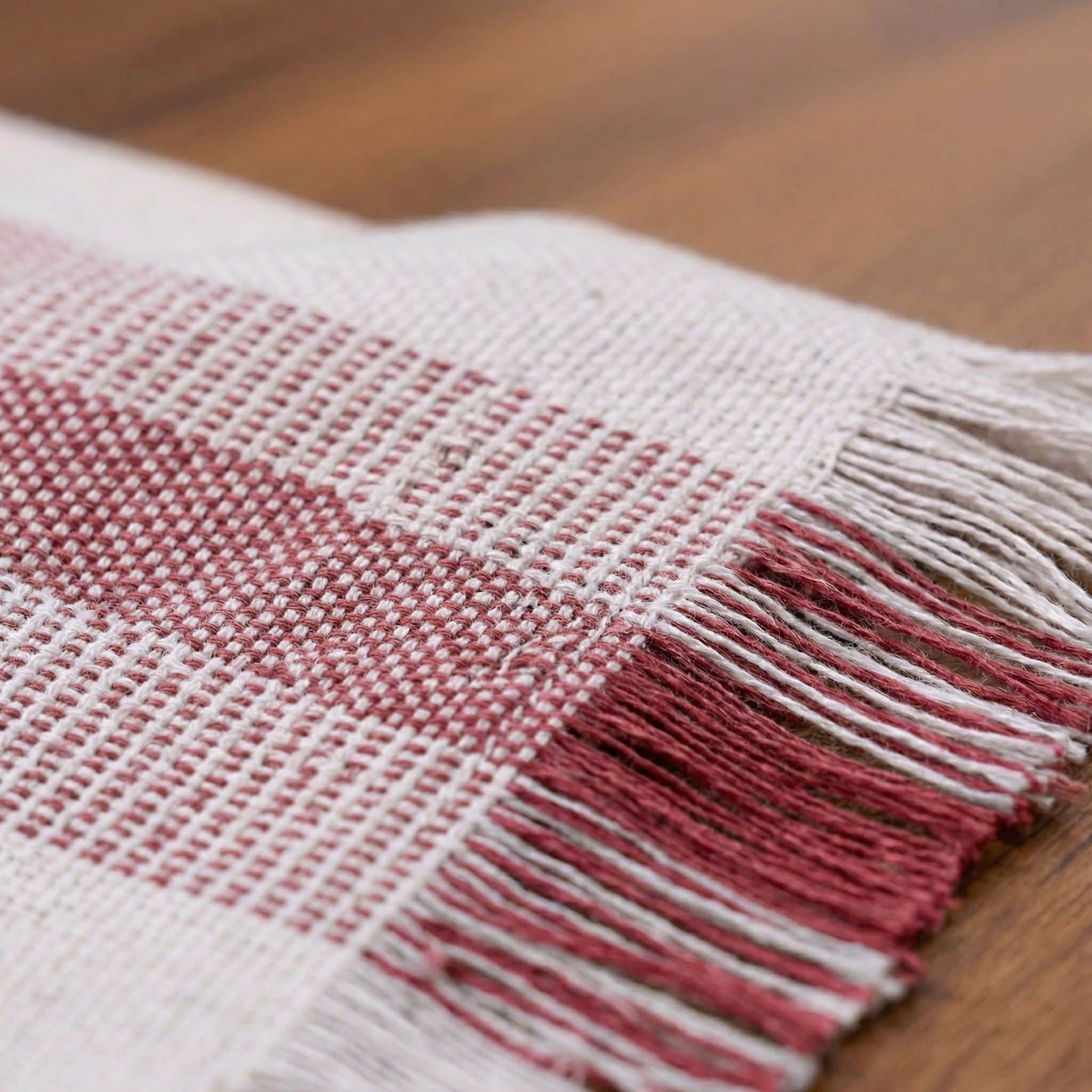 Ivory & Red Cotton Table Runner – Farmhouse Inspired Washable Dining Runner | 14" x 72"