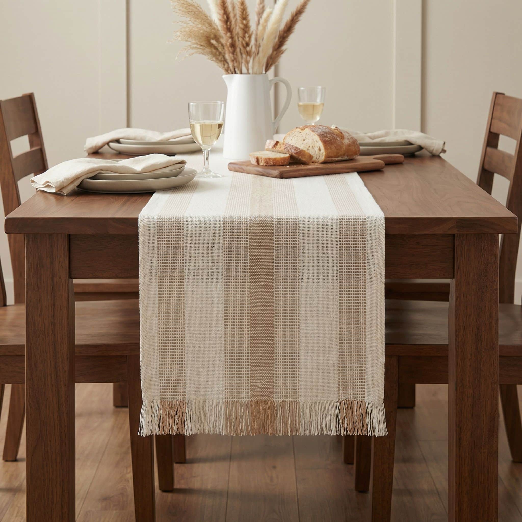 Ivory & Beige Farmhouse Cotton Table Runner – 14