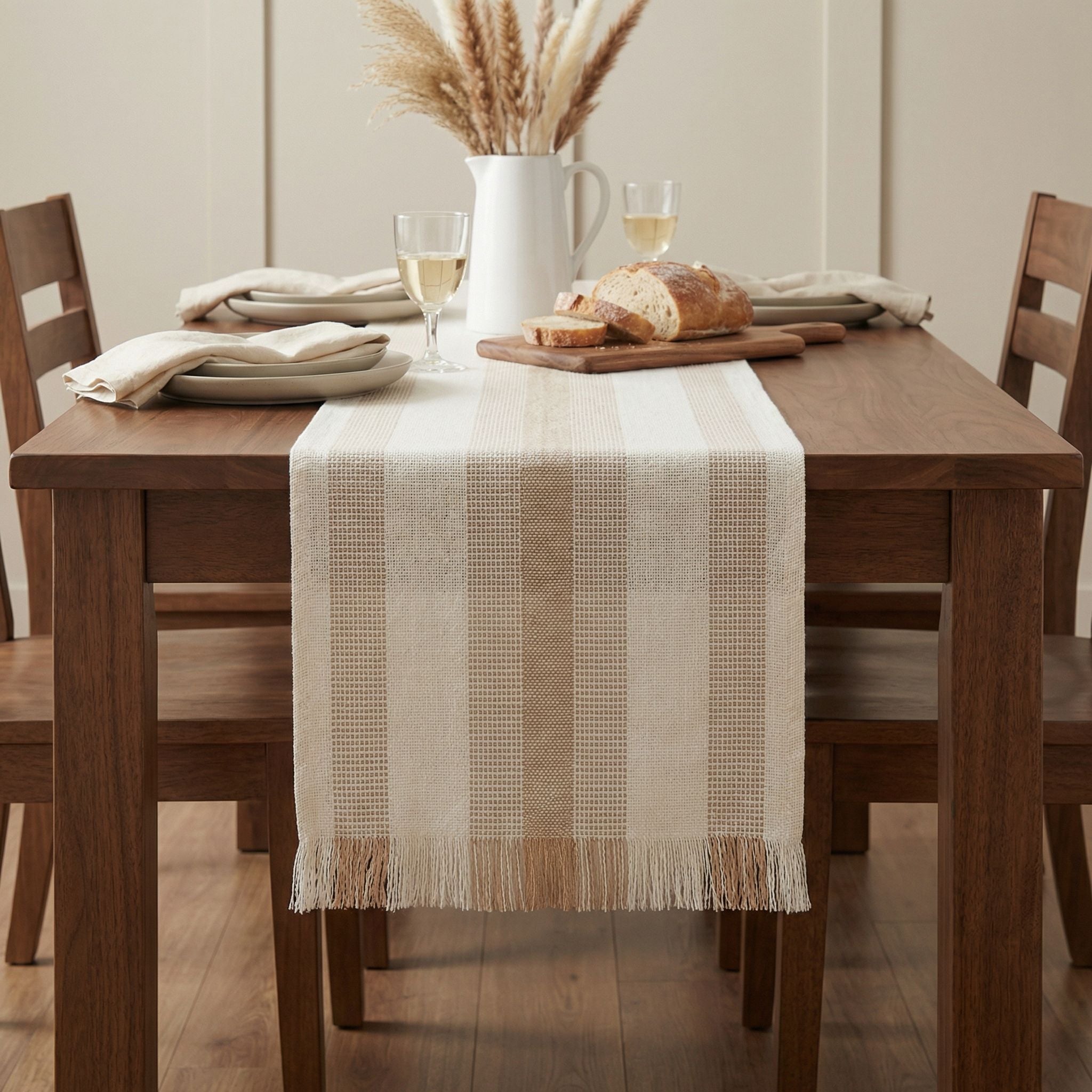 Ivory, Beige Table Runner Cotton Farmhouse Inspired