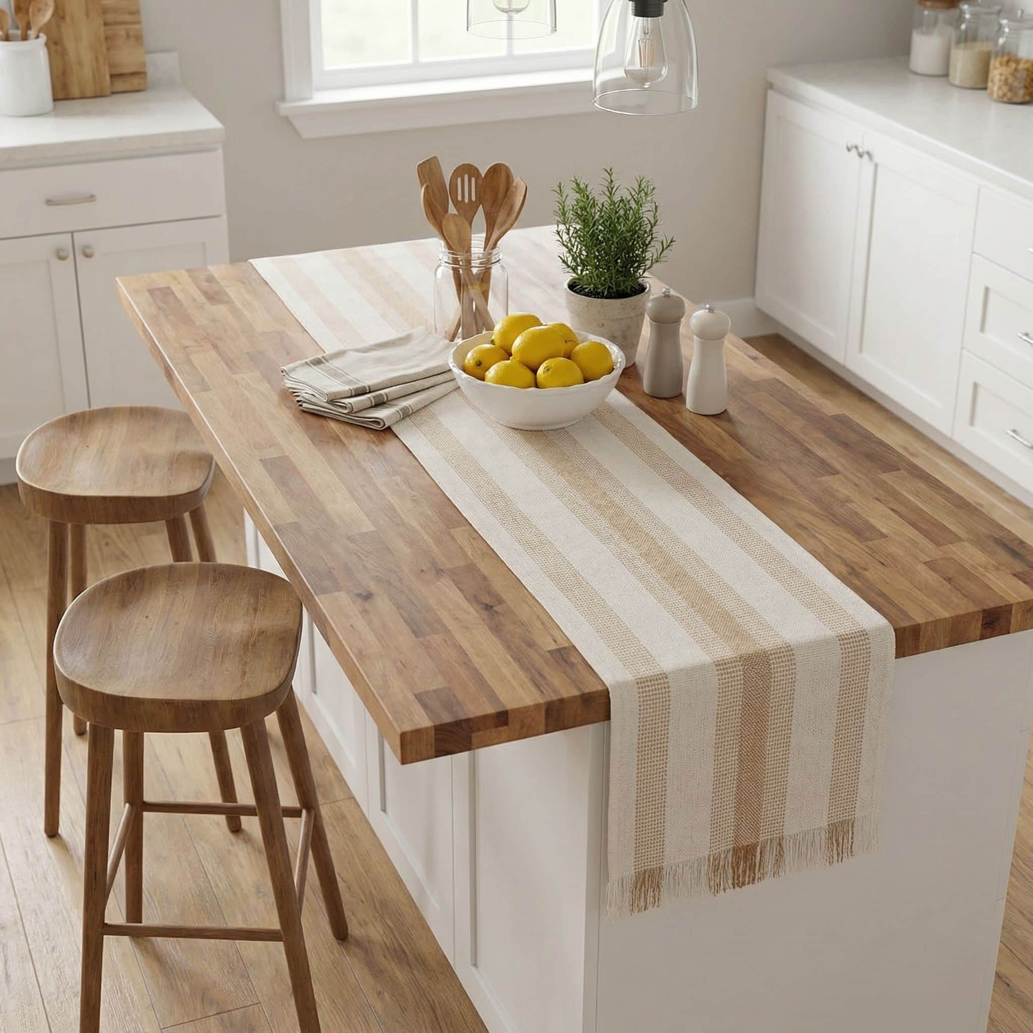 Ivory & Beige Cotton Table Runner – Farmhouse Inspired Washable Dining Runner | 14" x 72"