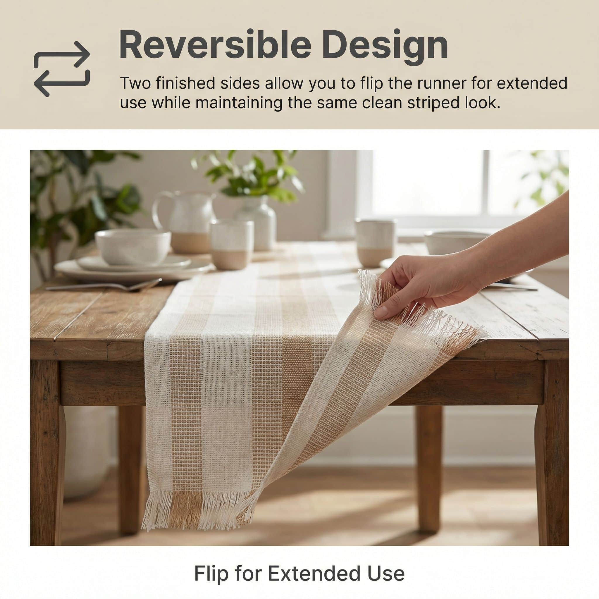 Ivory & Beige Farmhouse Cotton Table Runner – 14