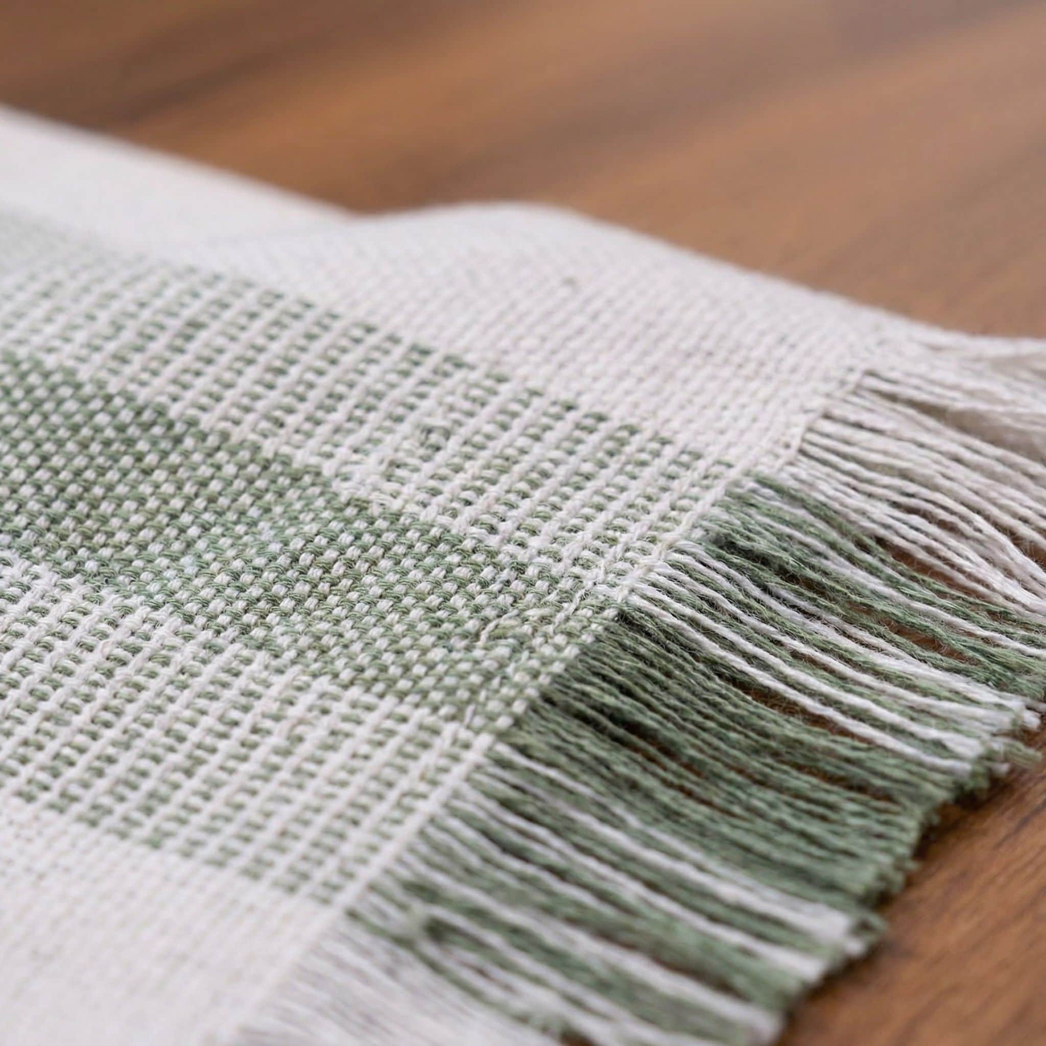 Ivory & Green Cotton Table Runner – Farmhouse Inspired Washable Dining Runner | 14" x 72"