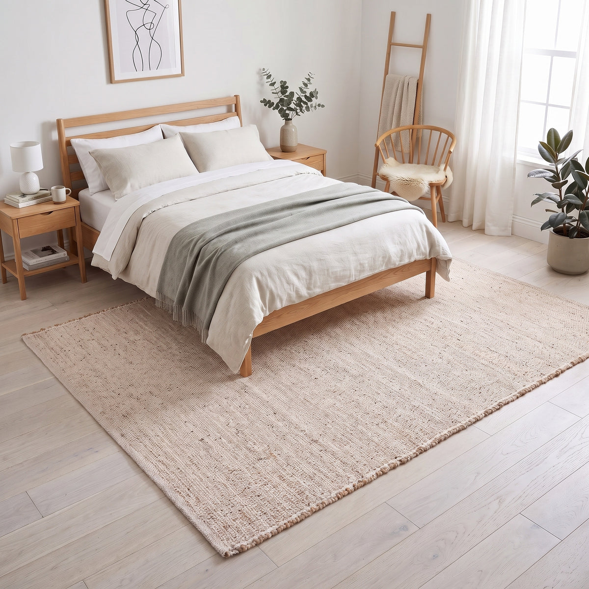 Terra Handwoven Boho Jute and Cotton Rug | Natural