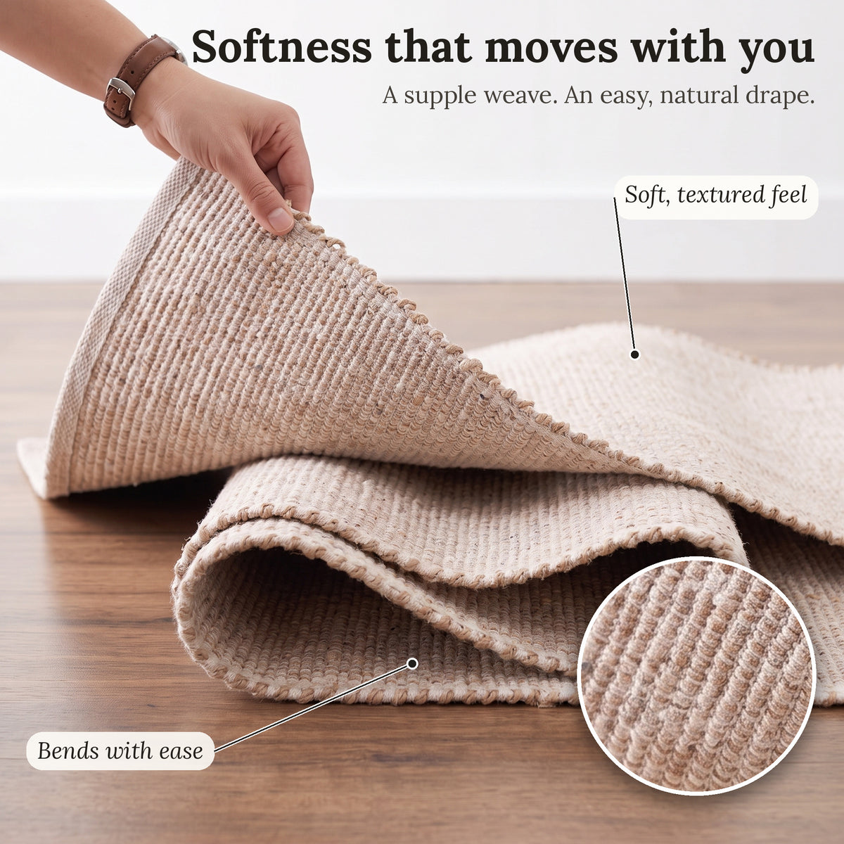 Terra Handwoven Boho Jute and Cotton Rug | Natural