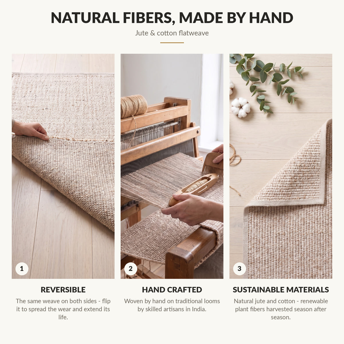 Terra Handwoven Boho Jute and Cotton Rug | Natural