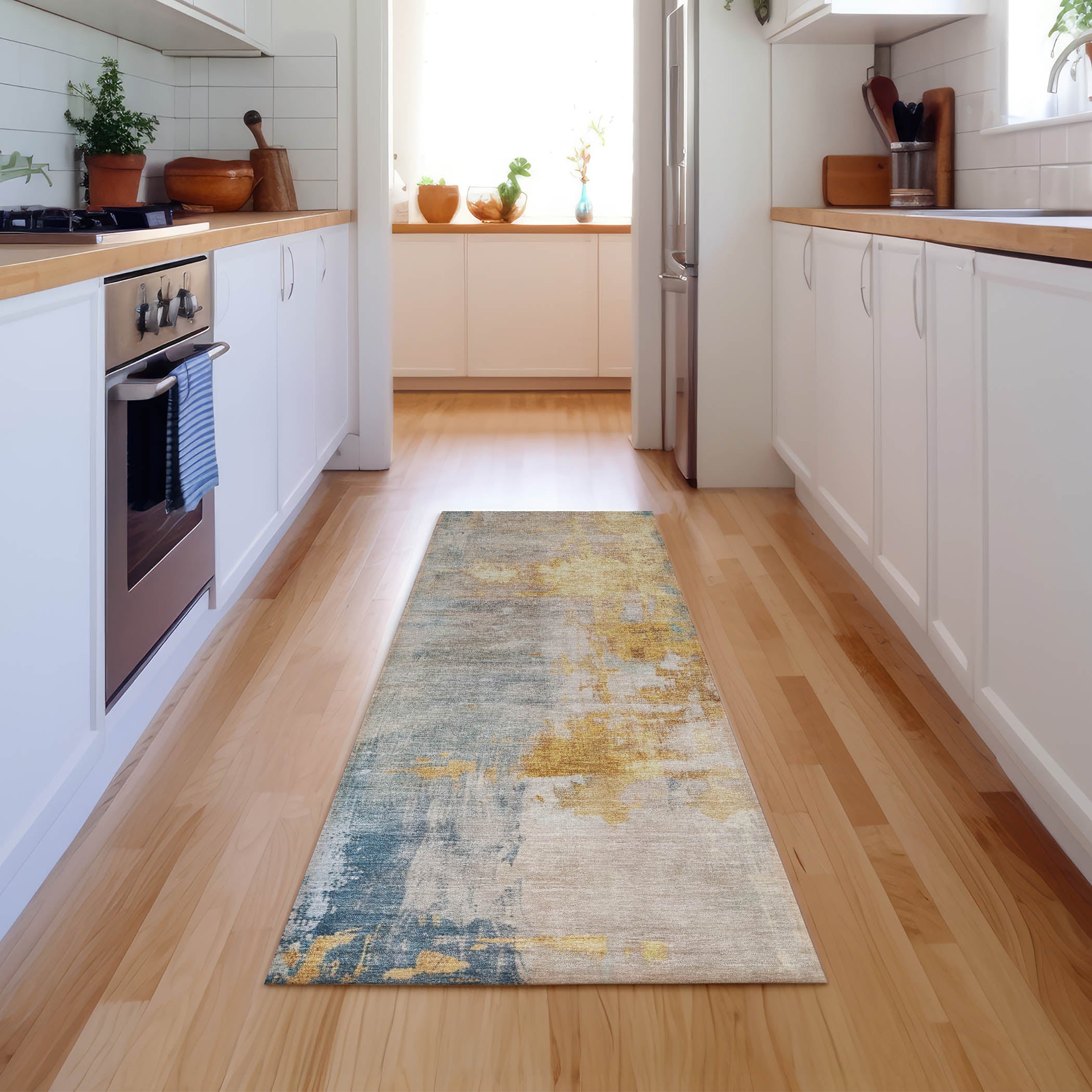 Luxury Washable Indoor/Outdoor Transitional BC4 Linen Ivory Rug 2'3" x 7'6" #shape_Runner
