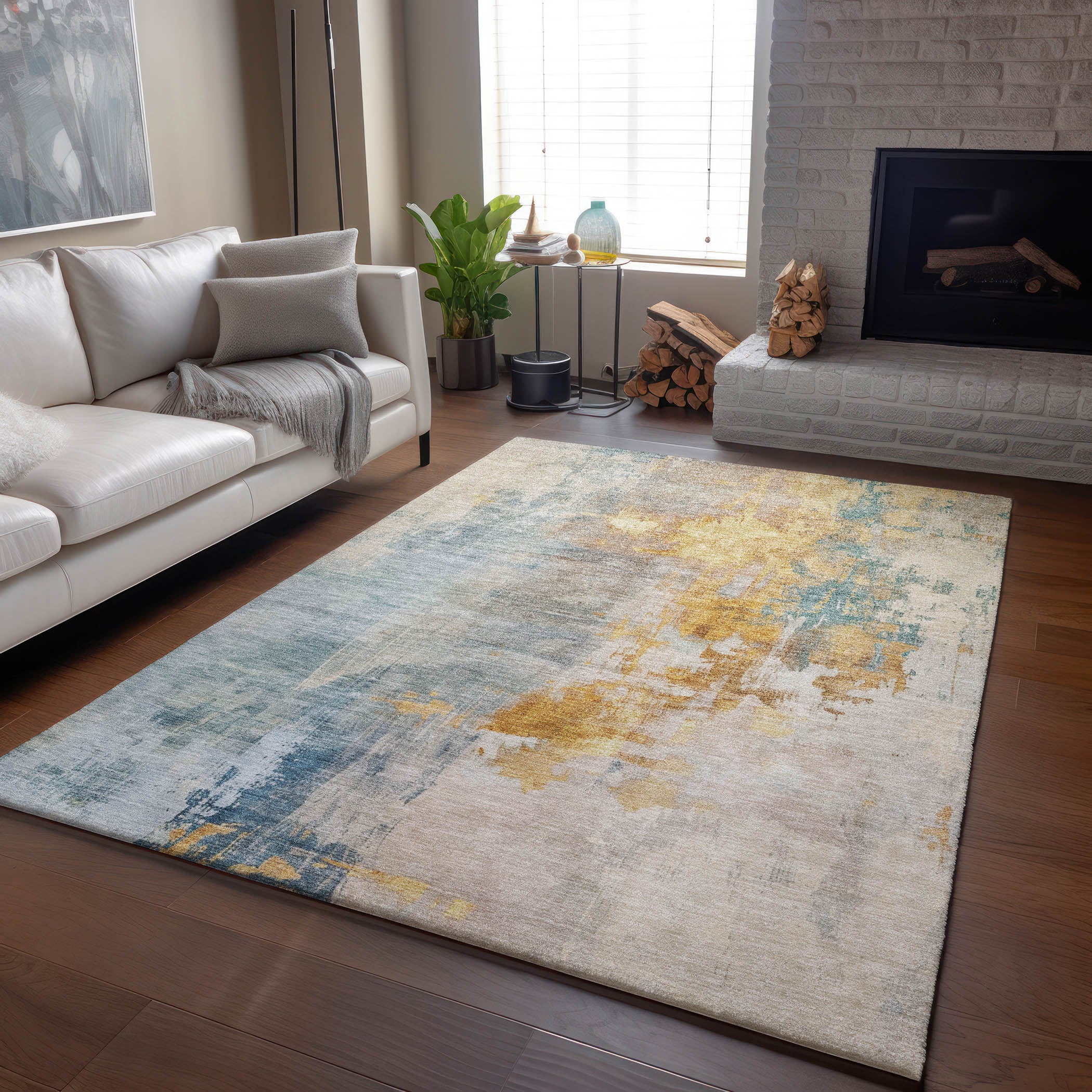 Luxury Washable Indoor/Outdoor Transitional BC4 Linen Ivory Rug 2'6" x 3'10" #shape_Rectangle