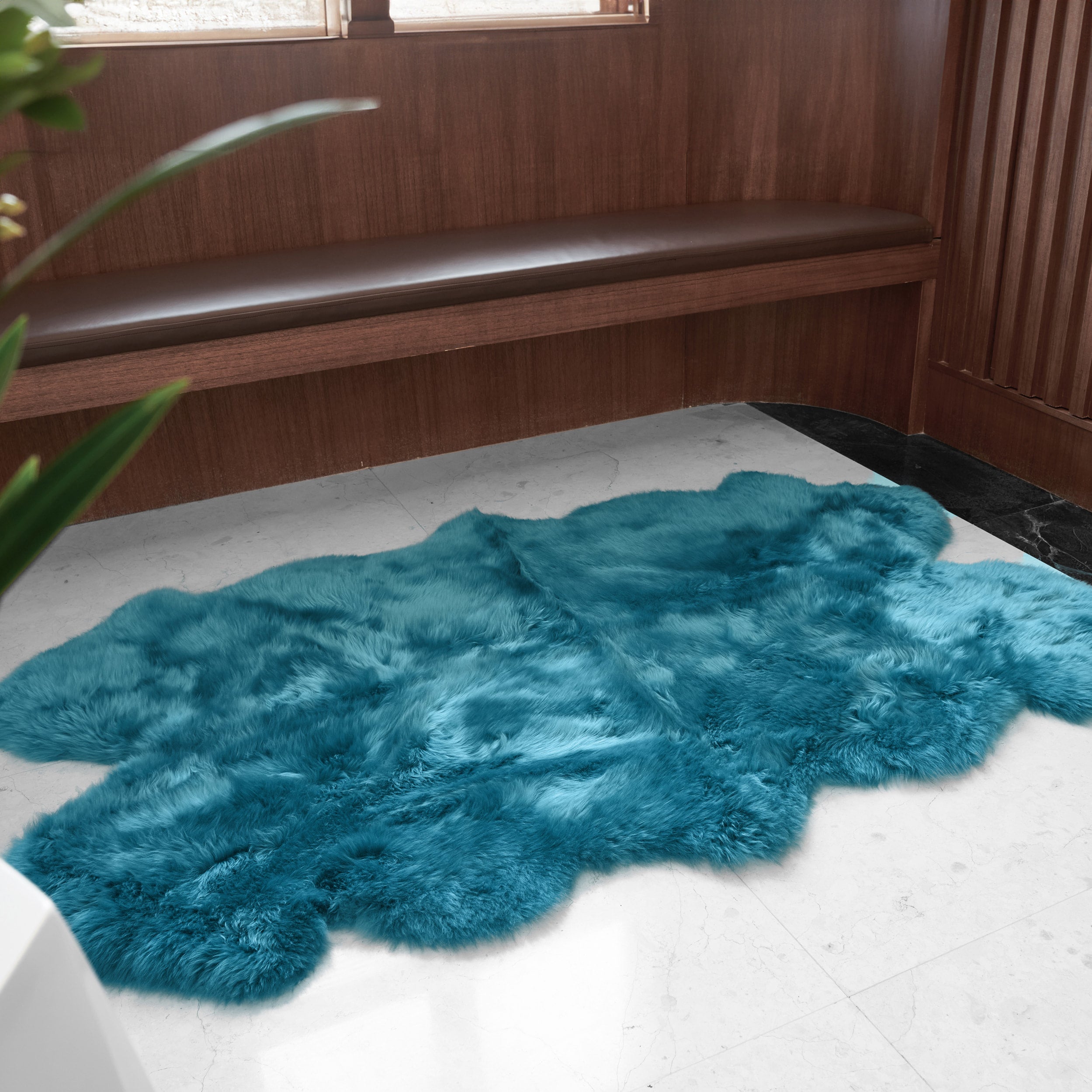 Natural Sheepskin Rug Shearling Fur Pelt Shaggy Carpet #color_Beach Blue