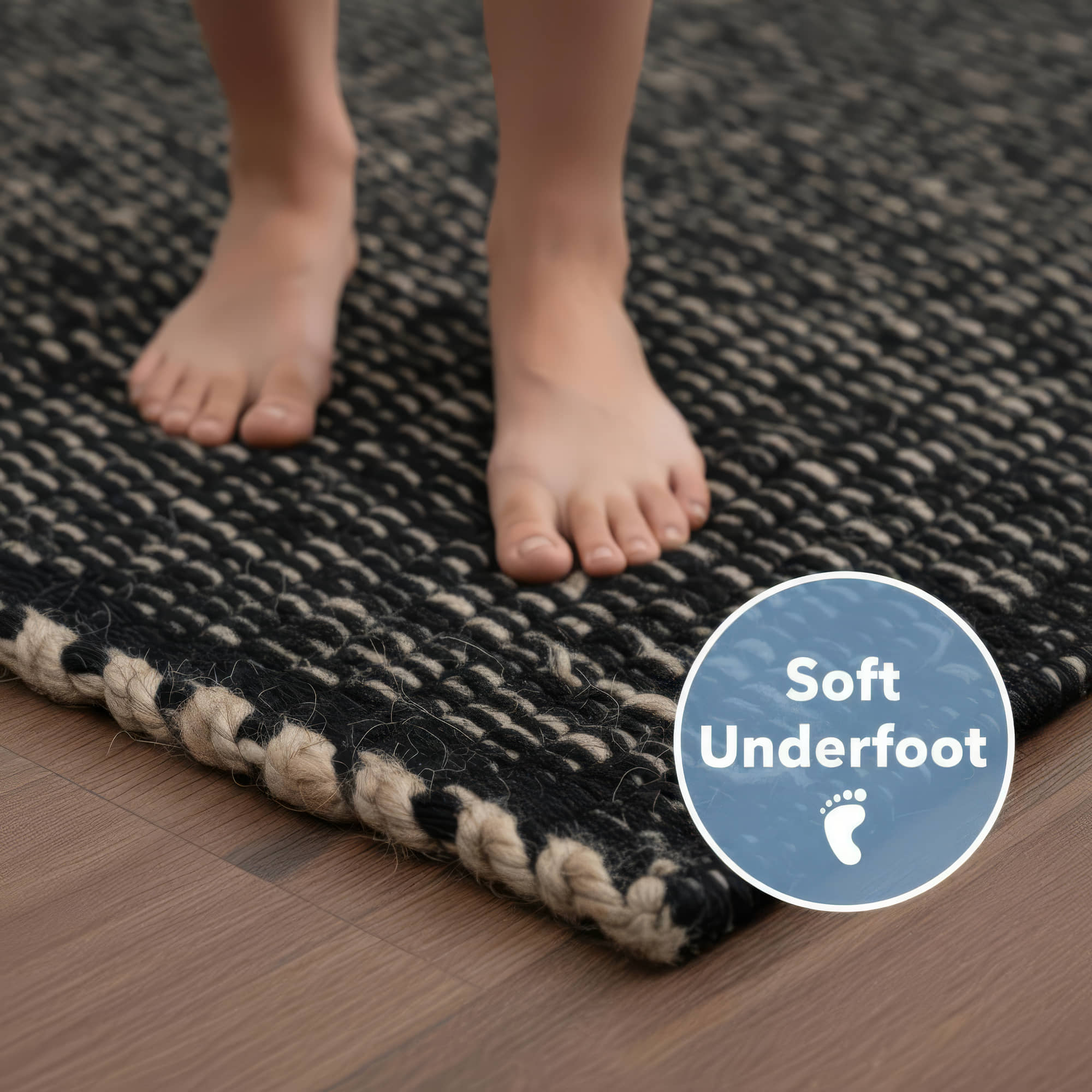 Black Jute & Cotton Woven Rug – Reversible Natural Farmhouse Area Rug | Terra Collection