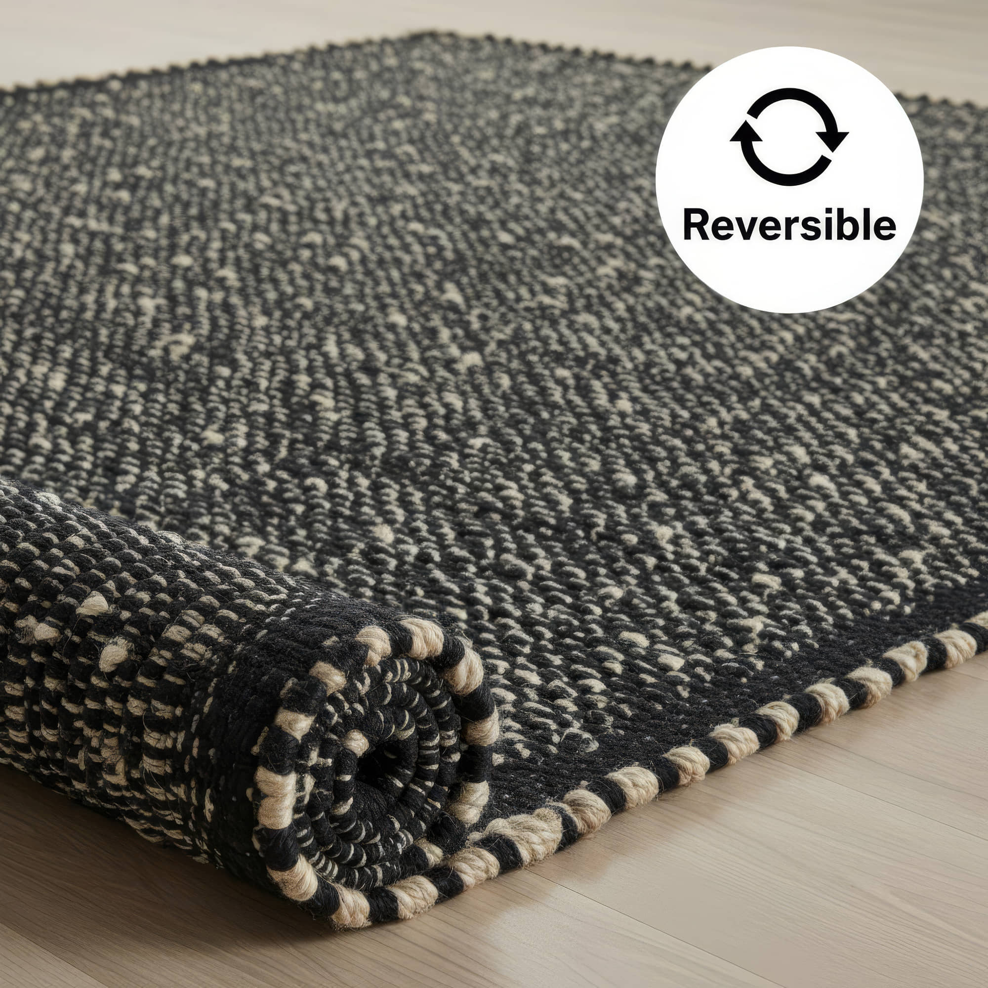 Black Jute & Cotton Woven Rug – Reversible Natural Farmhouse Area Rug | Terra Collection