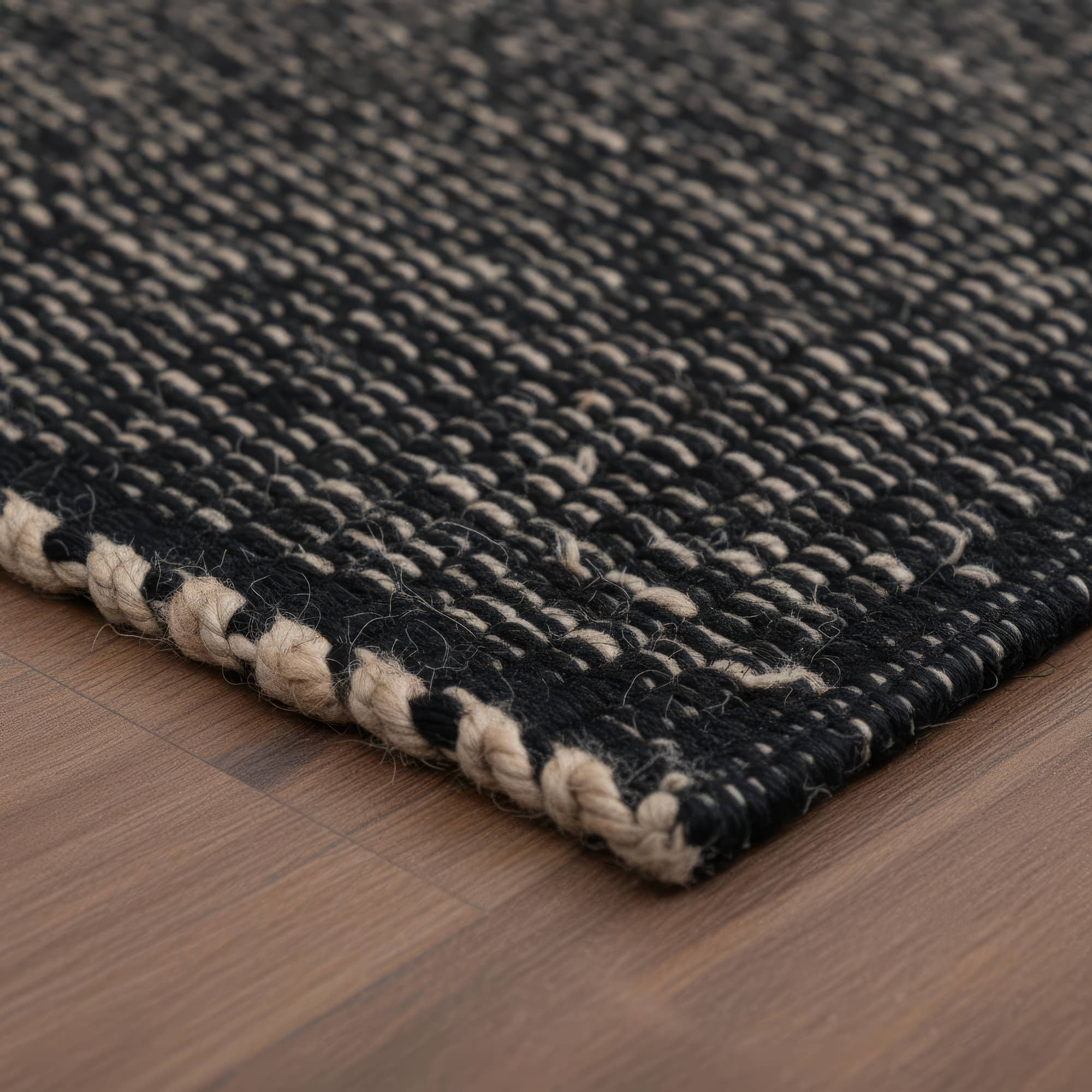 Black Jute & Cotton Woven Rug - Simple Farmhouse Reversible Rug