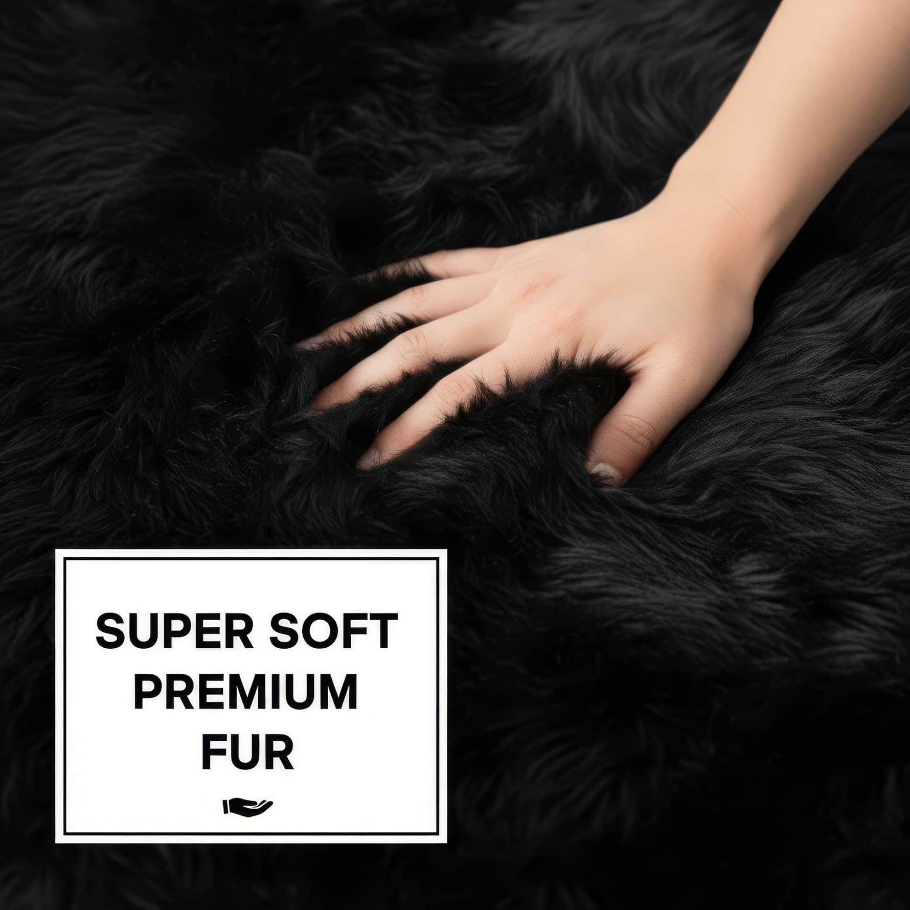 Natural Black Sheepskin Rug Shearling Fur Pelt - Ethically Sourced - Oeko Tex Certified