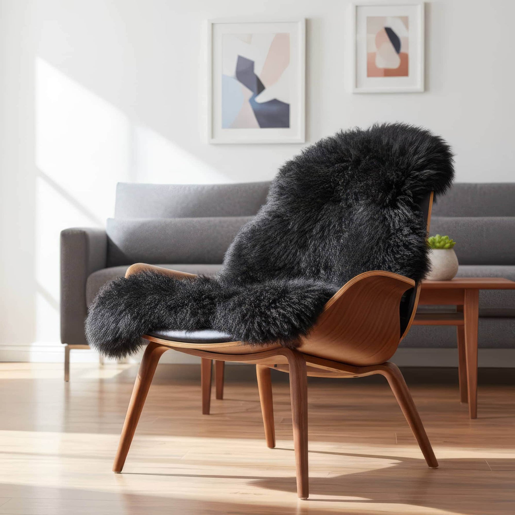 black sheepskin rug sheep skin fur carpet #size_2' x 3'