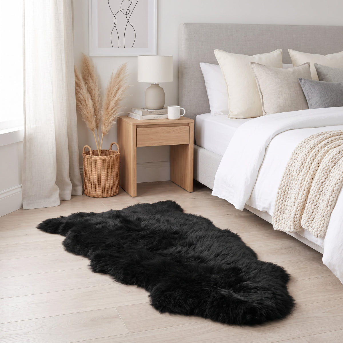 black sheepskin rug sheep skin fur carpet #Size_Single (1-Pelt) 2' x 3'