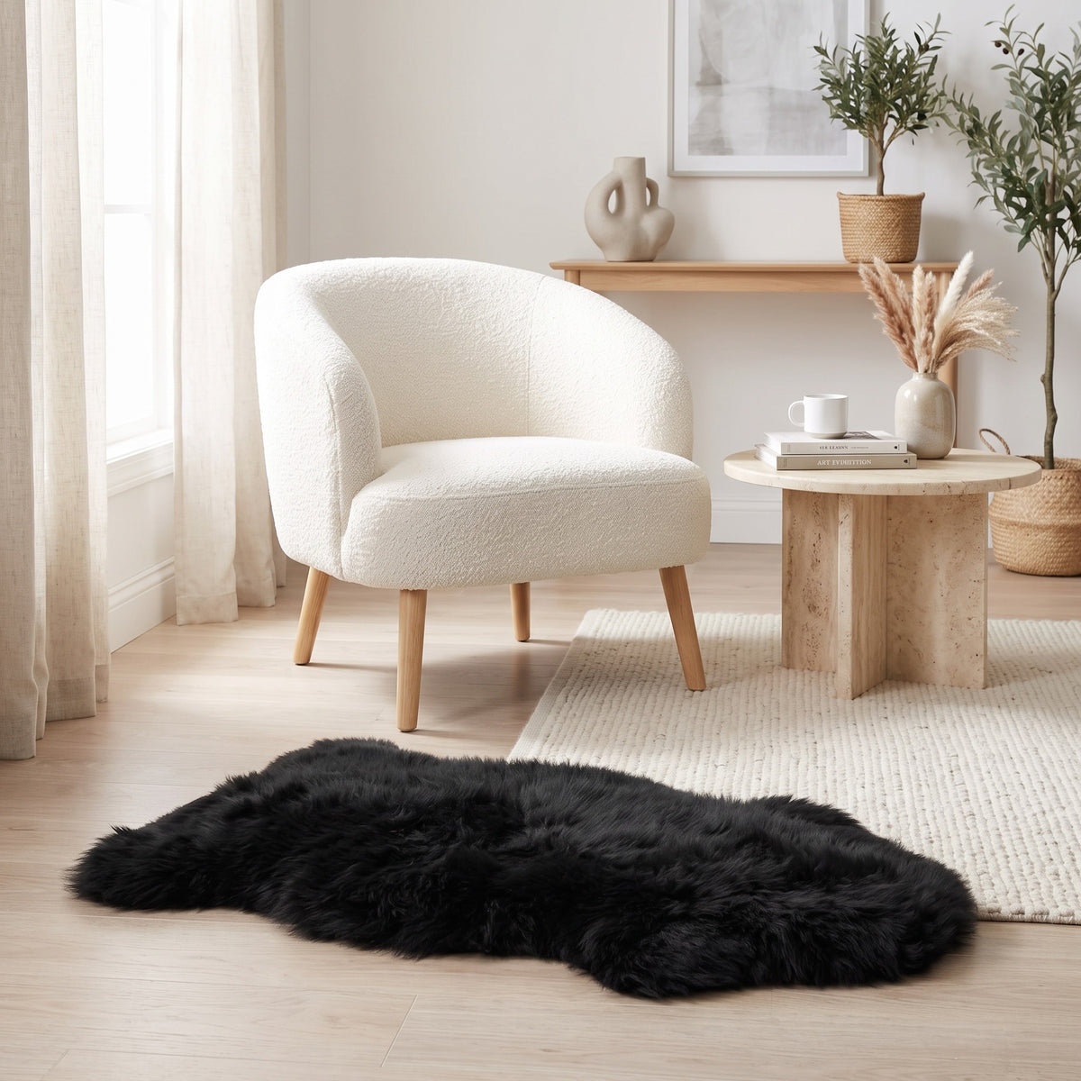 black sheepskin rug sheep skin fur carpet #Size_Single (1-Pelt) 2' x 3'