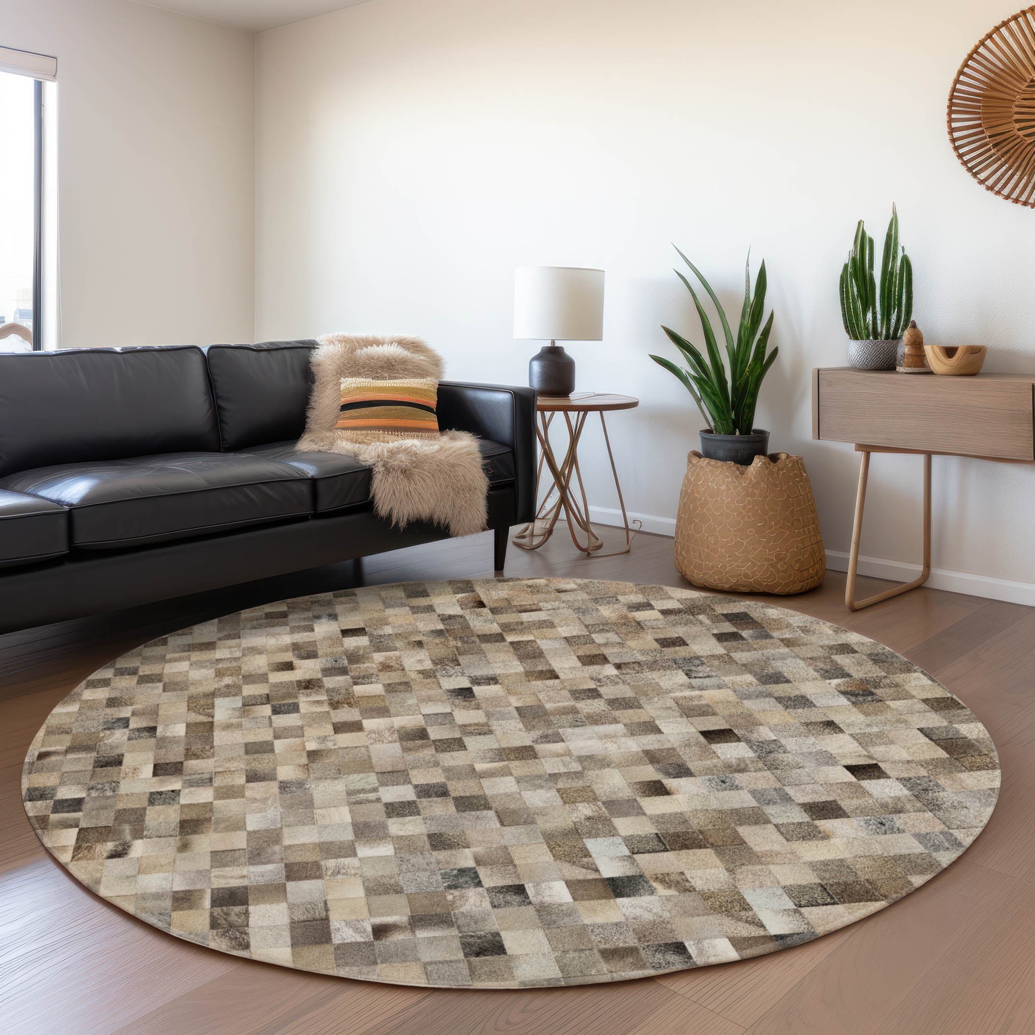 Luxury Washable Indoor/Outdoor Lodge BM2 Gray Rug 8' x 8' #shape_Round