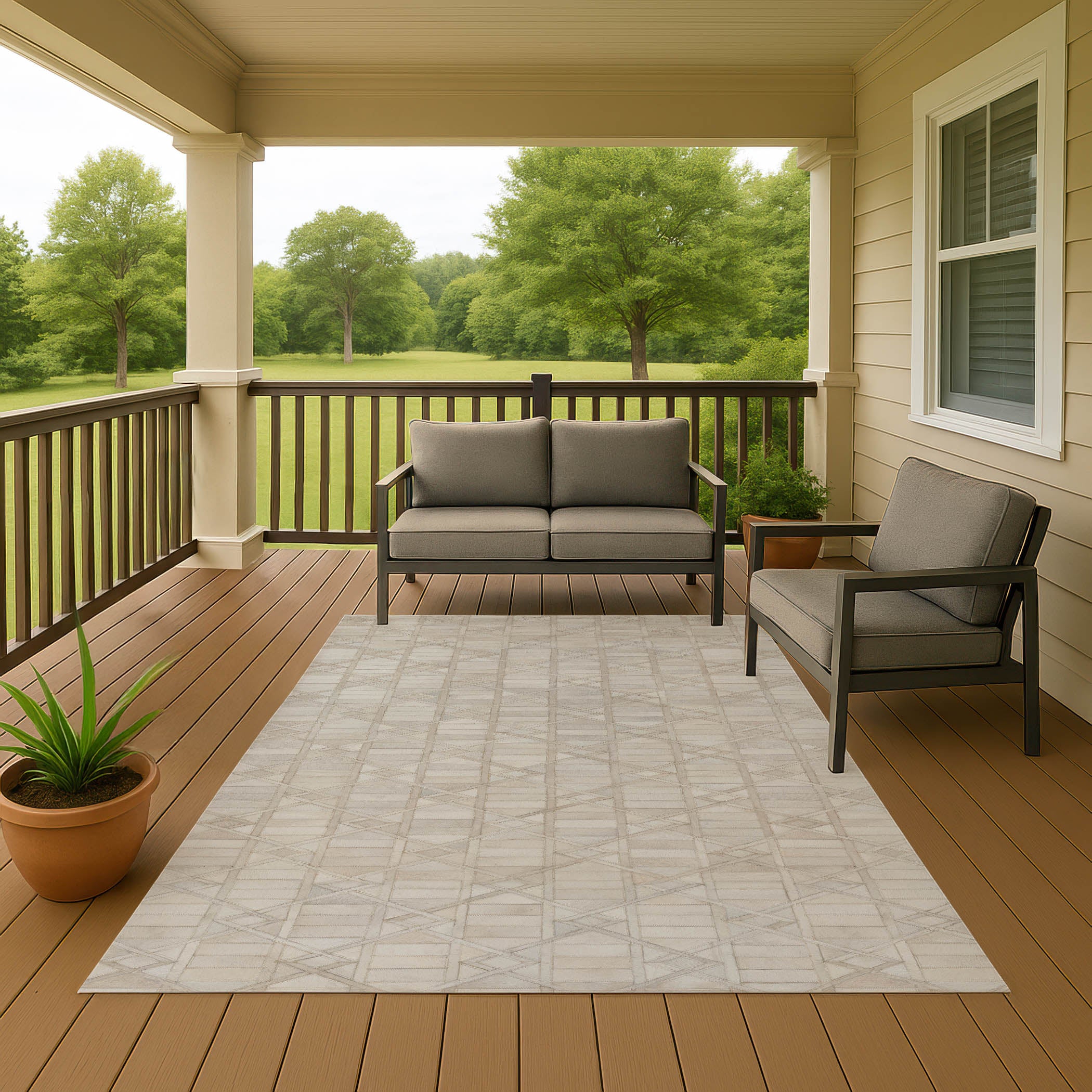 Luxury Washable Indoor/Outdoor Lodge BM4 Linen Ivory Rug 2'6" x 3'10" #shape_Rectangle